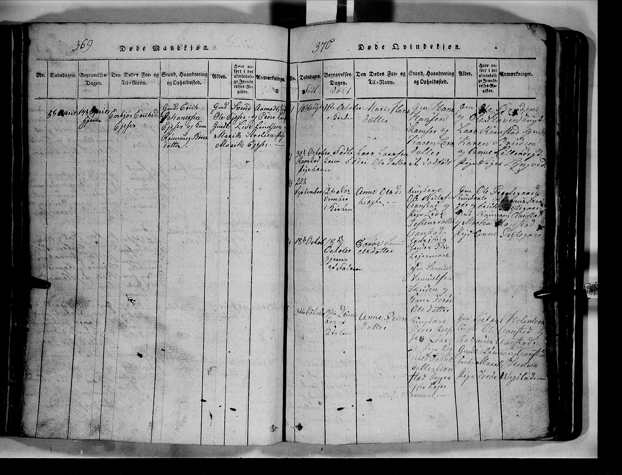 Lom prestekontor, SAH/PREST-070/L/L0003: Parish register (copy) no. 3, 1815-1844, p. 369-370