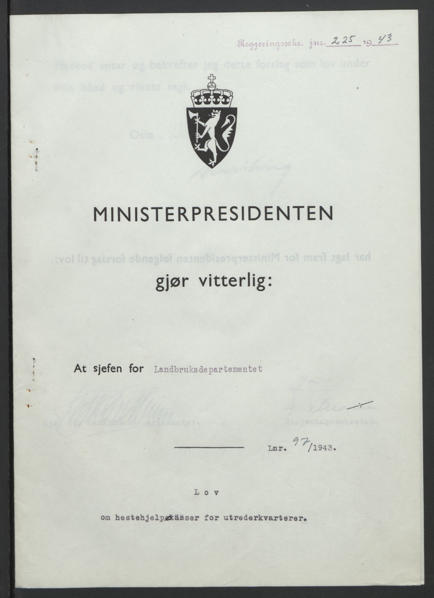 NS-administrasjonen 1940-1945 (Statsrådsekretariatet, de kommisariske statsråder mm), RA/S-4279/D/Db/L0099: Lover, 1943, p. 440