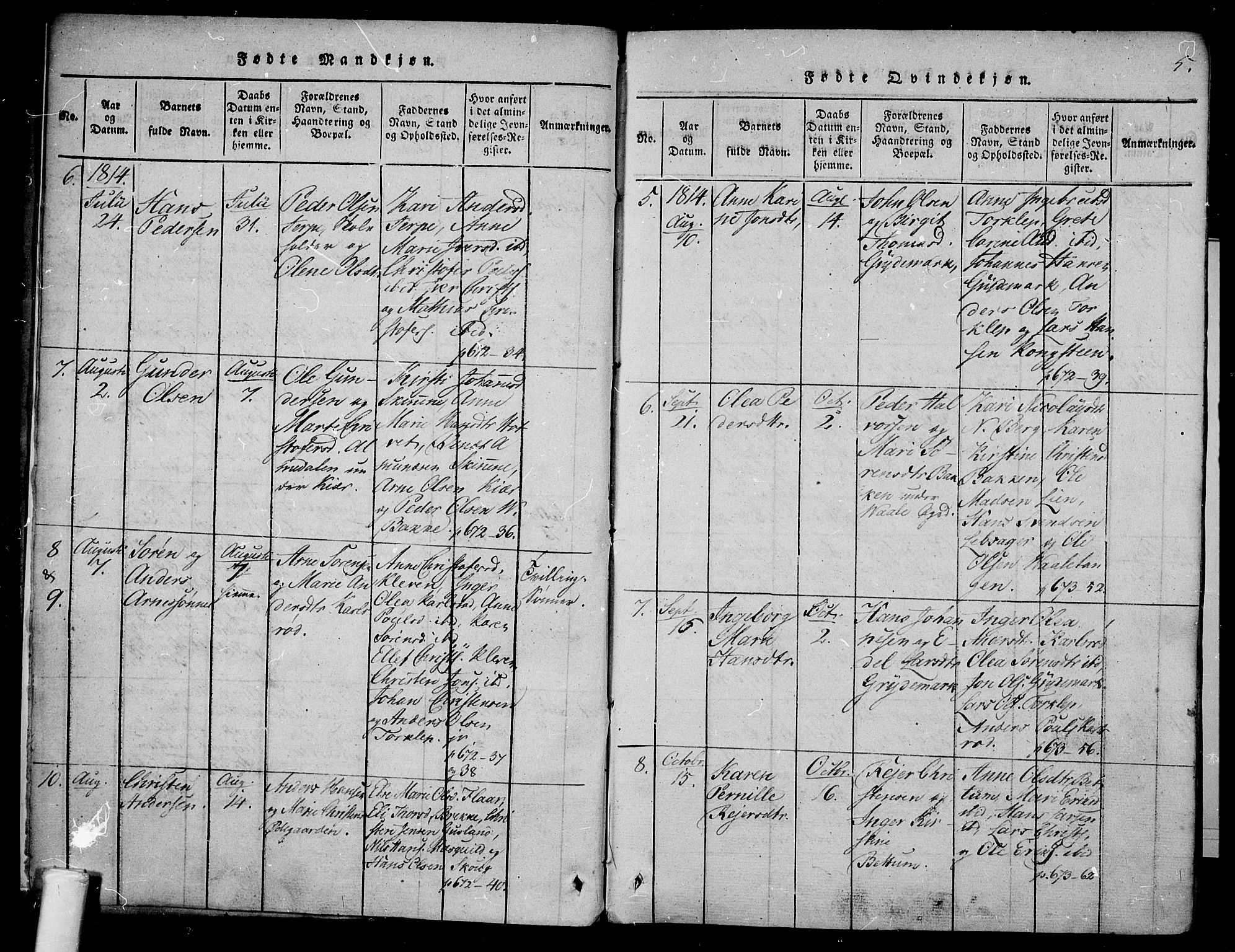 Våle kirkebøker, AV/SAKO-A-334/F/Fa/L0007: Parish register (official) no. I 7, 1814-1824, p. 4-5