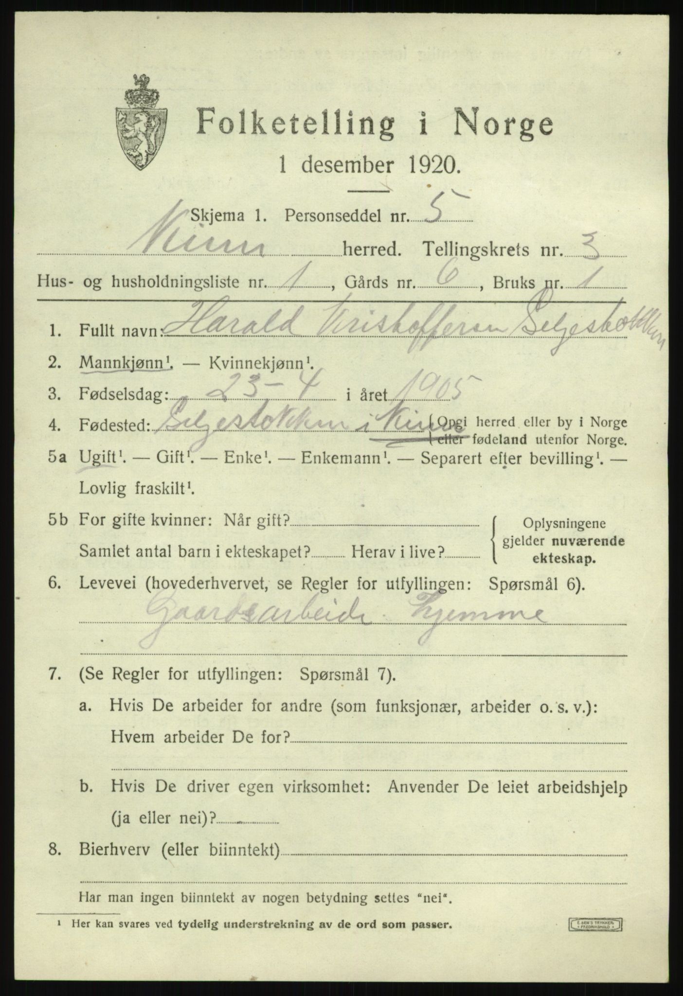 SAB, 1920 census for Kinn, 1920, p. 2263