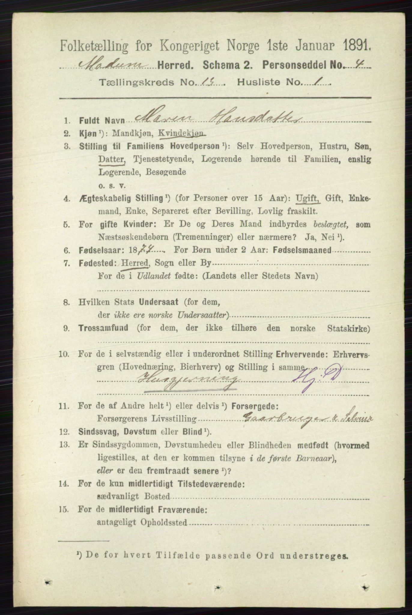 RA, 1891 census for 0623 Modum, 1891, p. 4953