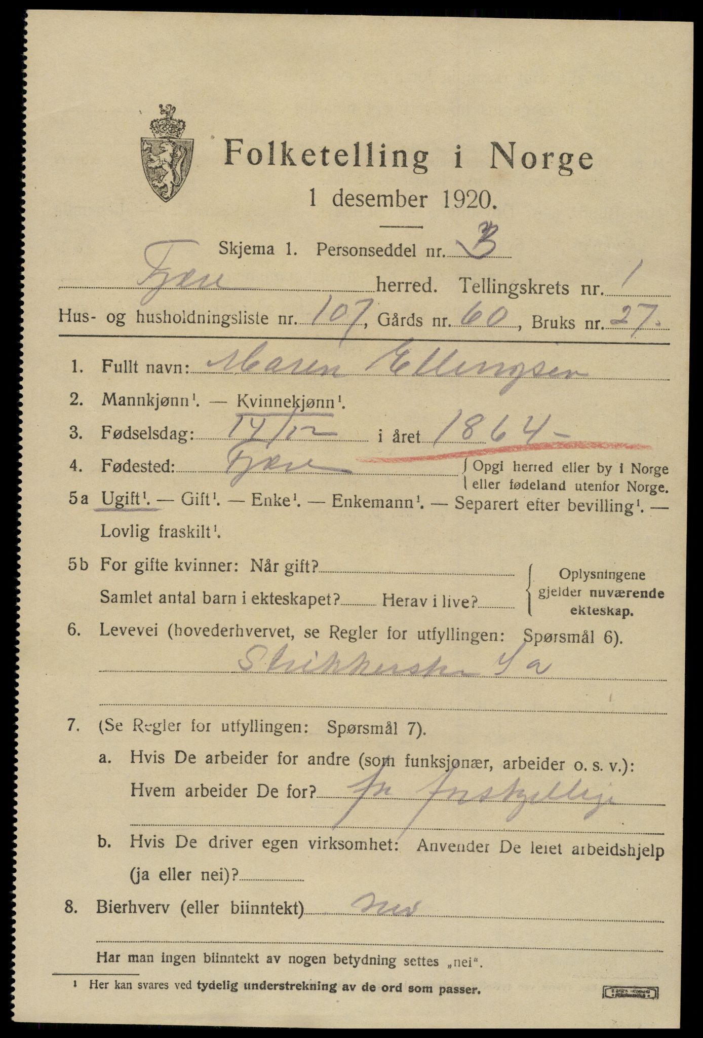 SAK, 1920 census for Fjære, 1920, p. 3245