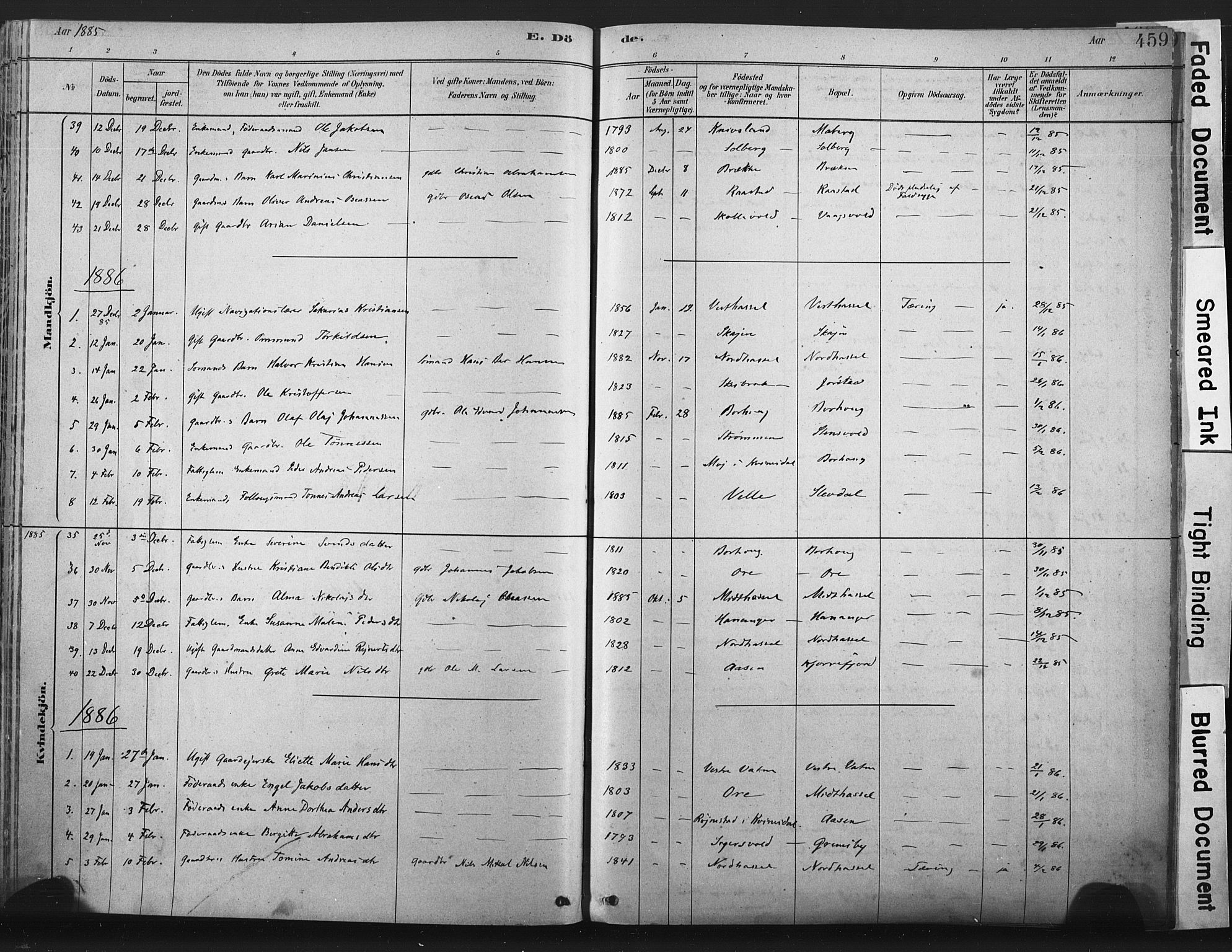 Lista sokneprestkontor, AV/SAK-1111-0027/F/Fa/L0012: Parish register (official) no. A 12, 1879-1903, p. 459