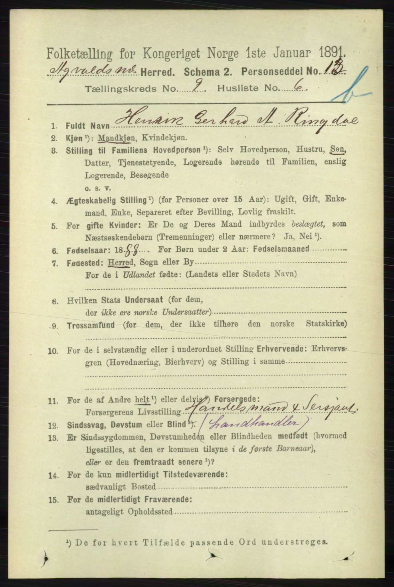 RA, 1891 census for 1147 Avaldsnes, 1891, p. 5030