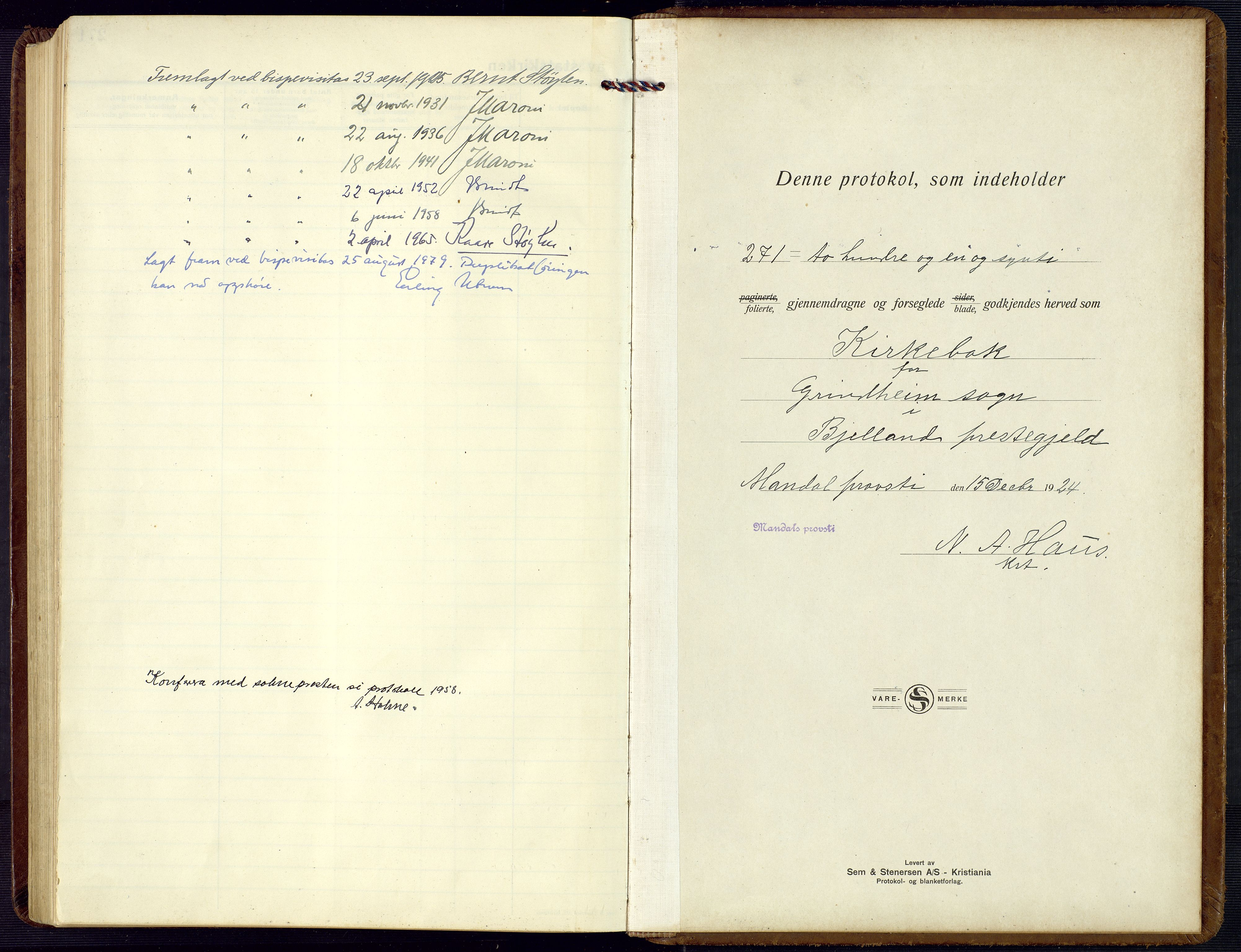 Bjelland sokneprestkontor, SAK/1111-0005/F/Fb/Fbc/L0004: Parish register (copy) no. B 4, 1921-1978