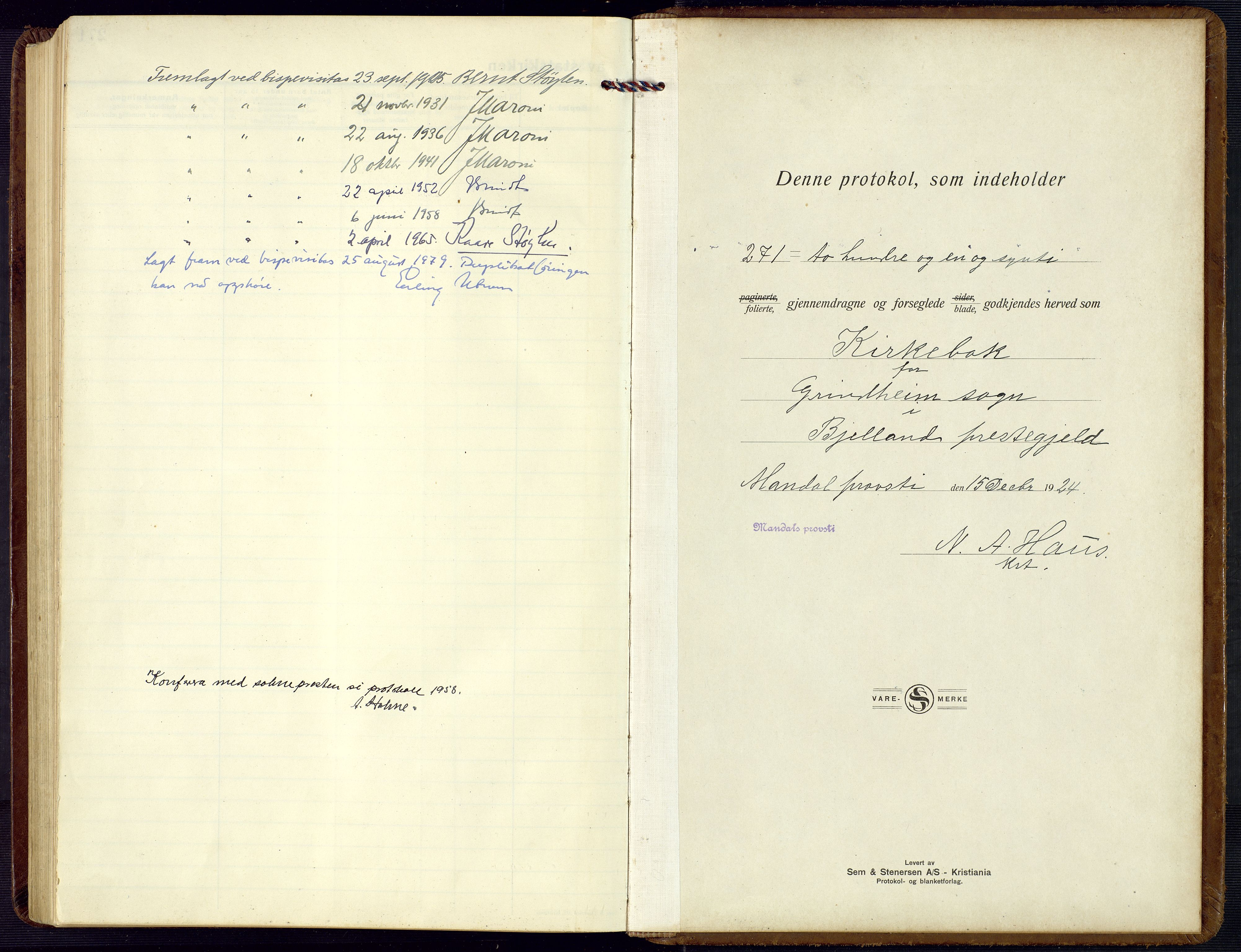 Bjelland sokneprestkontor, AV/SAK-1111-0005/F/Fb/Fbc/L0004: Parish register (copy) no. B 4, 1921-1978