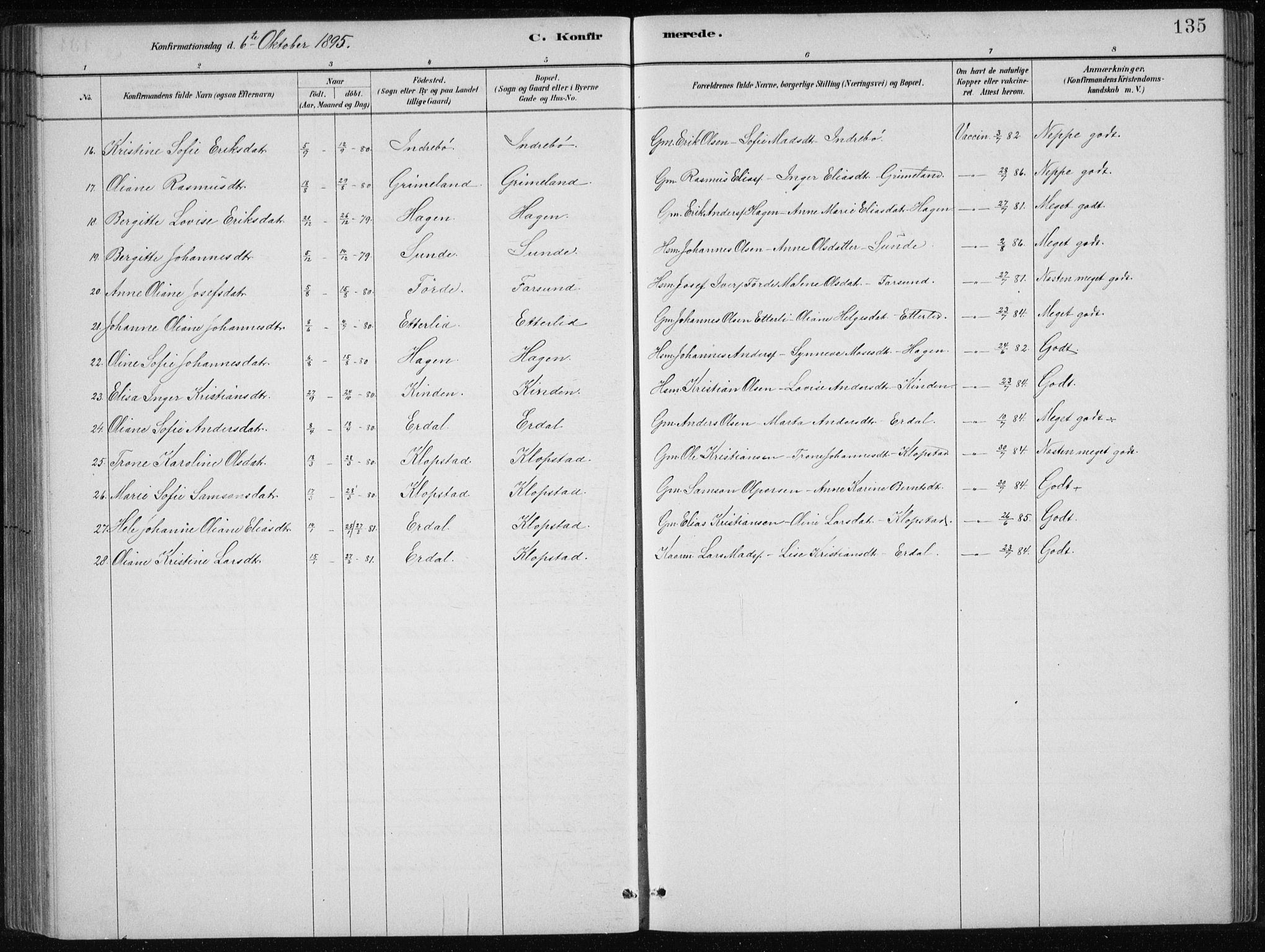 Førde sokneprestembete, SAB/A-79901/H/Hab/Haba/L0002: Parish register (copy) no. A 2, 1881-1898, p. 135