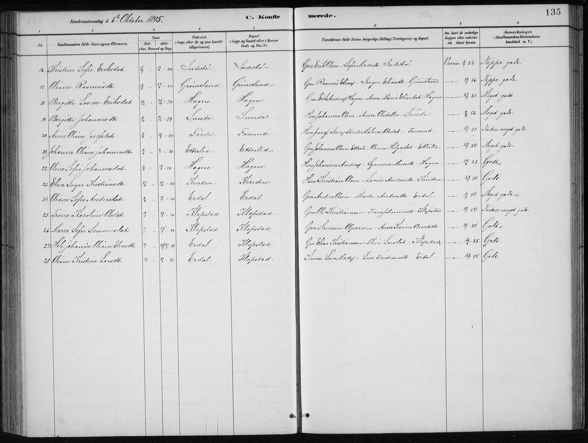 Førde sokneprestembete, AV/SAB-A-79901/H/Hab/Haba/L0002: Parish register (copy) no. A 2, 1881-1898, p. 135
