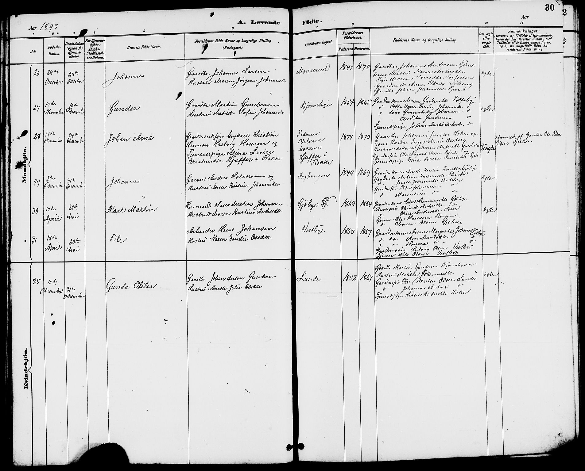 Rakkestad prestekontor Kirkebøker, AV/SAO-A-2008/G/Gb/L0001: Parish register (copy) no. II 1, 1887-1909, p. 30