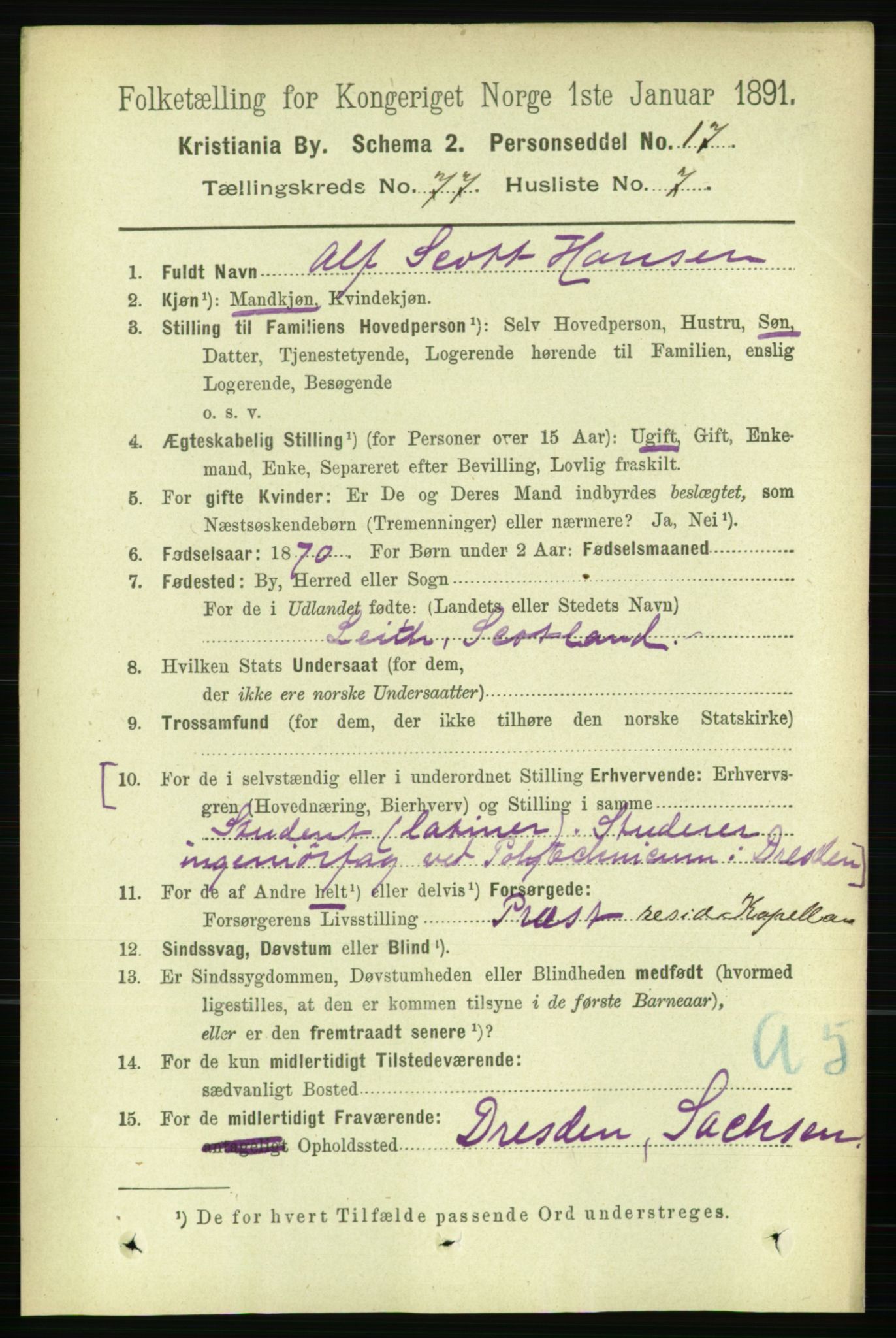 RA, 1891 census for 0301 Kristiania, 1891, p. 40727