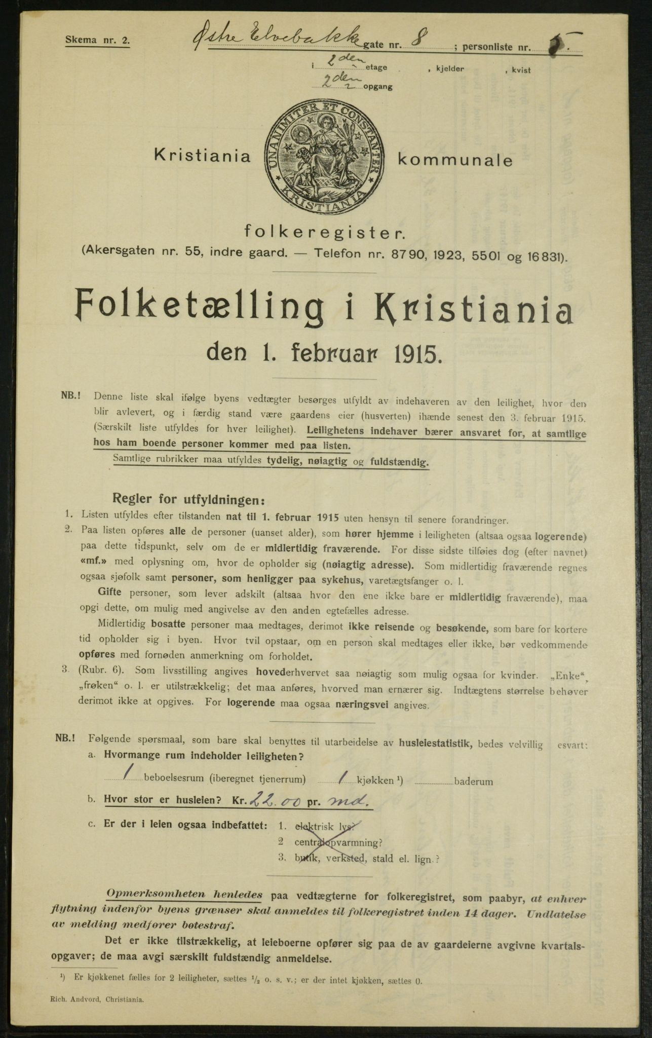 OBA, Municipal Census 1915 for Kristiania, 1915, p. 130016