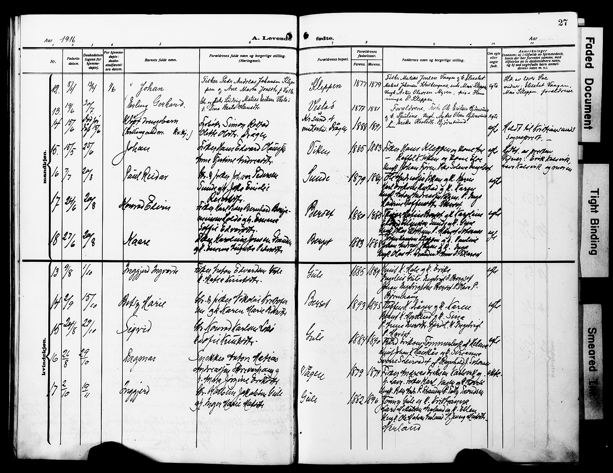 Ministerialprotokoller, klokkerbøker og fødselsregistre - Møre og Romsdal, AV/SAT-A-1454/566/L0774: Parish register (copy) no. 566C03, 1910-1929, p. 27