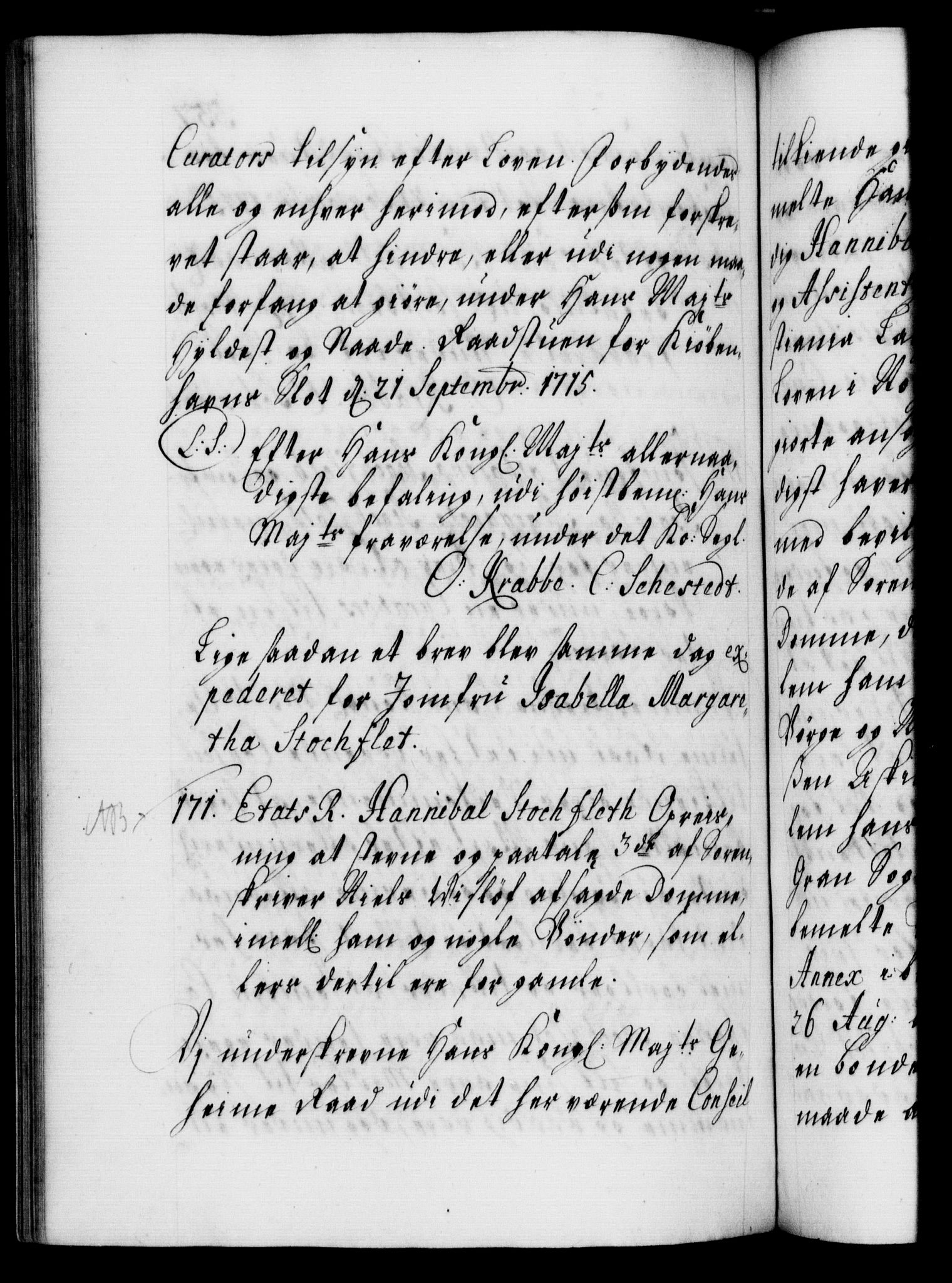 Danske Kanselli 1572-1799, AV/RA-EA-3023/F/Fc/Fca/Fcaa/L0021: Norske registre, 1712-1715, p. 557b