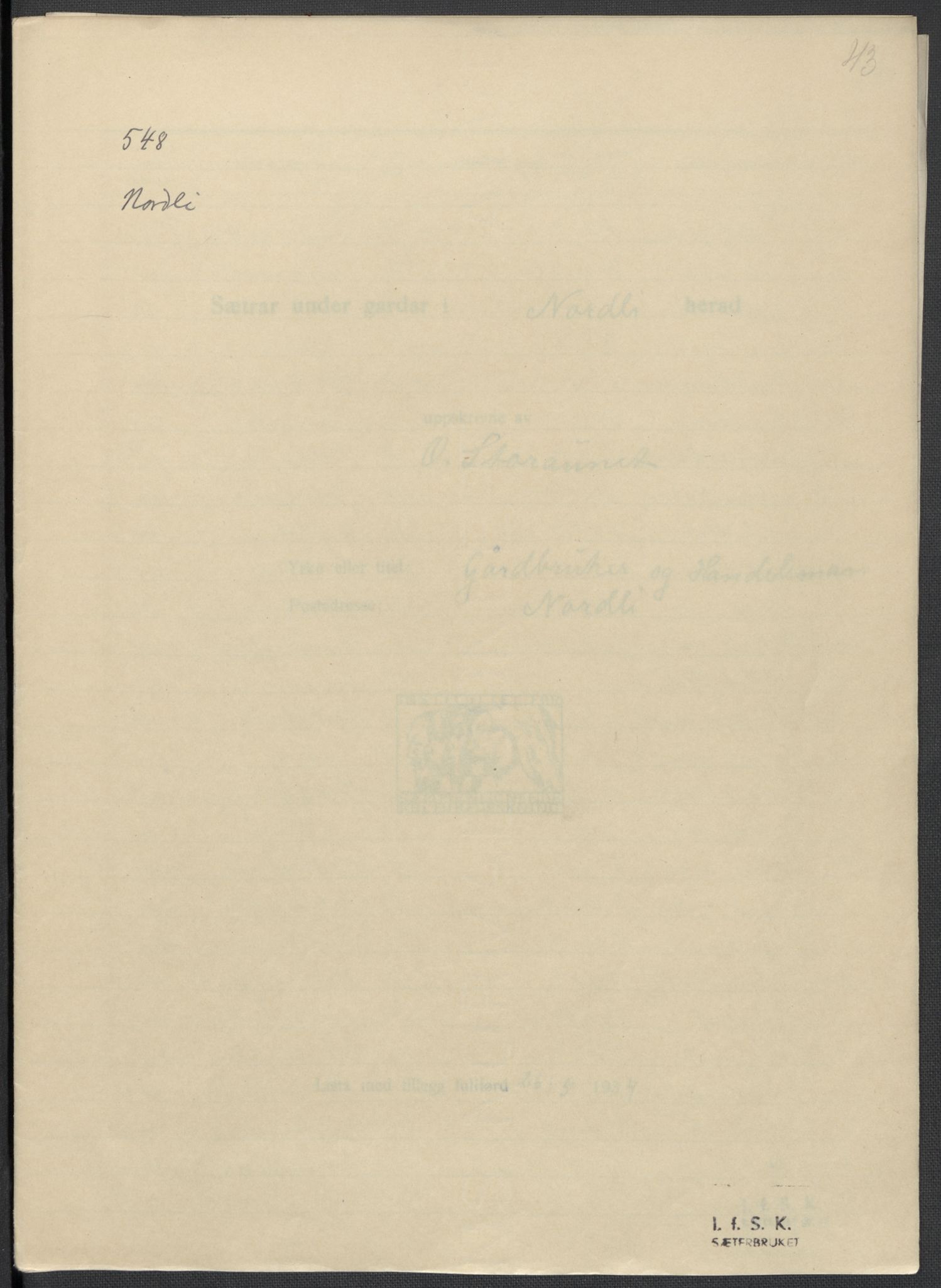 Instituttet for sammenlignende kulturforskning, RA/PA-0424/F/Fc/L0015/0003: Eske B15: / Nord-Trøndelag (perm XLIV-XLV), 1933-1939, p. 43