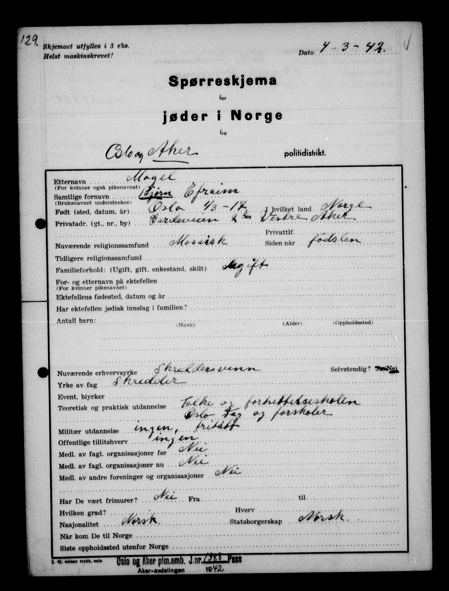 Statspolitiet - Hovedkontoret / Osloavdelingen, AV/RA-S-1329/G/Ga/L0012: Spørreskjema for jøder i Norge. 1: Aker 114- 207 (Levinson-Wozak) og 656 (Salomon). 2: Arendal-Hordaland. 3: Horten-Romerike.  , 1942, p. 48