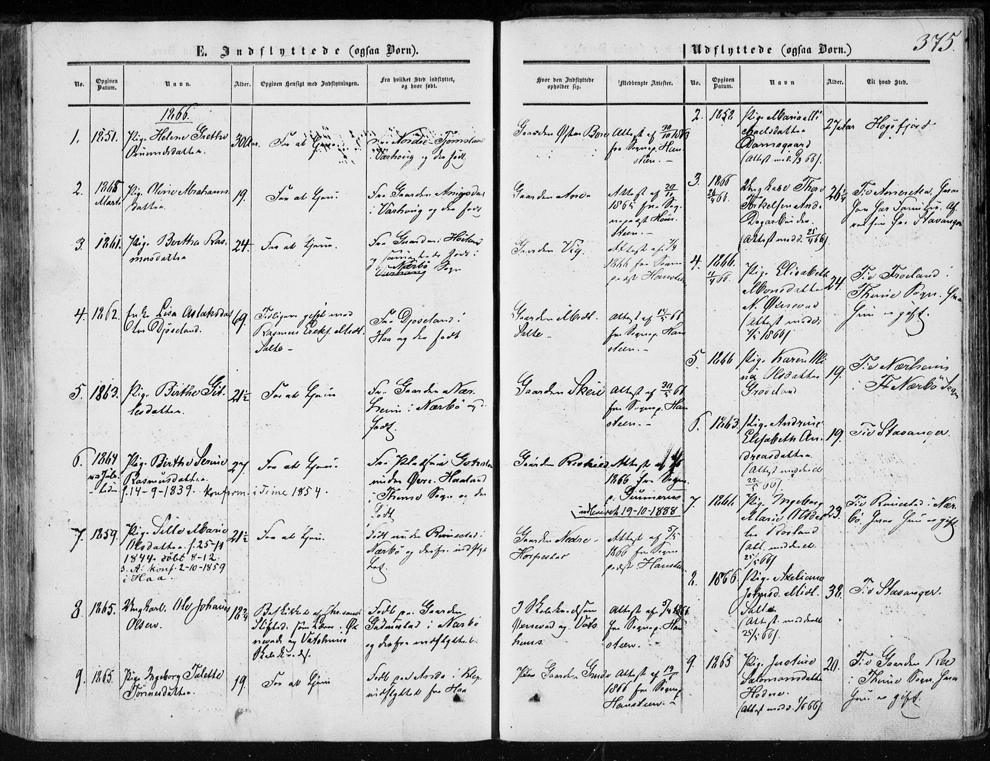 Klepp sokneprestkontor, SAST/A-101803/001/3/30BA/L0005: Parish register (official) no. A 5, 1853-1870, p. 375