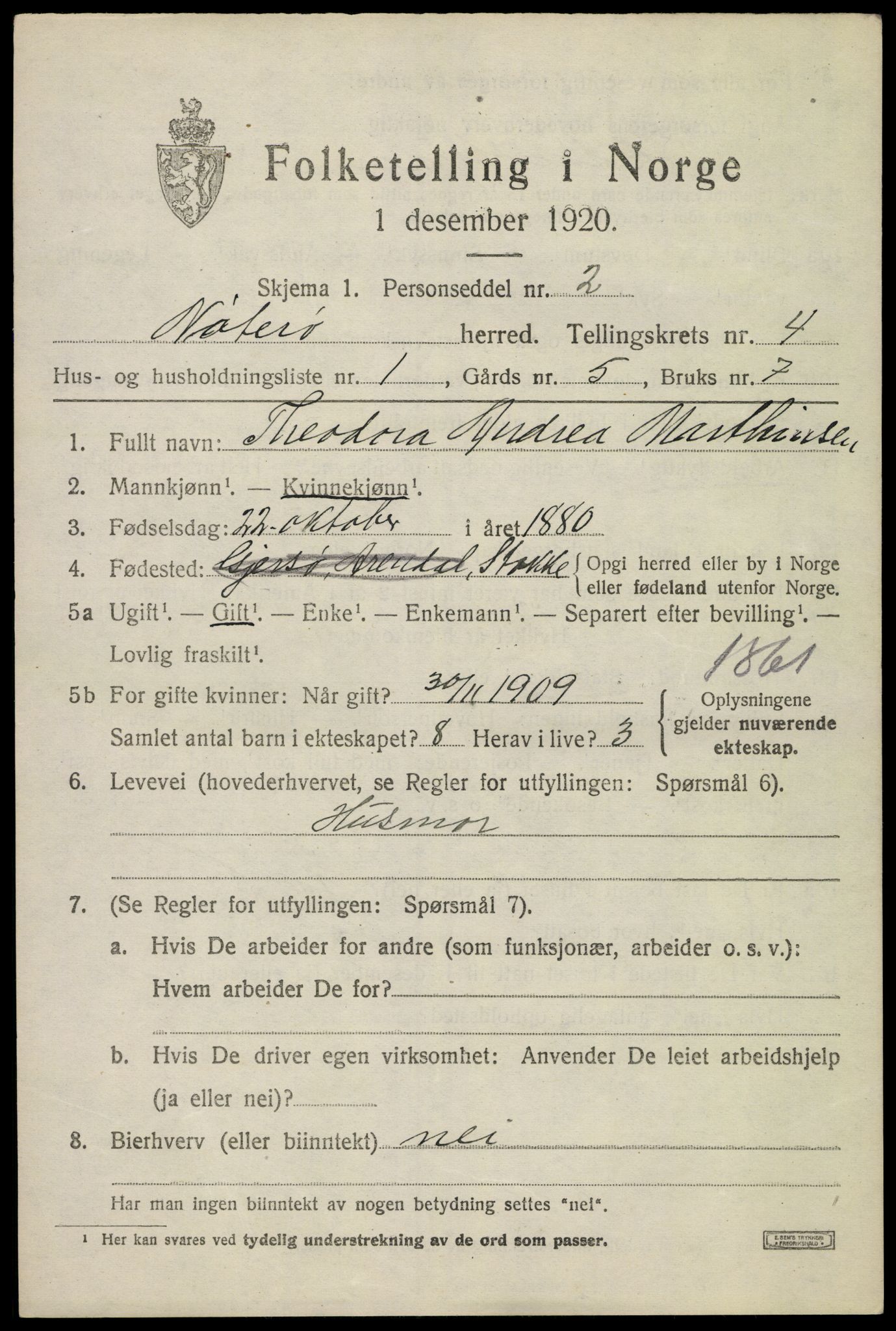 SAKO, 1920 census for Nøtterøy, 1920, p. 6661