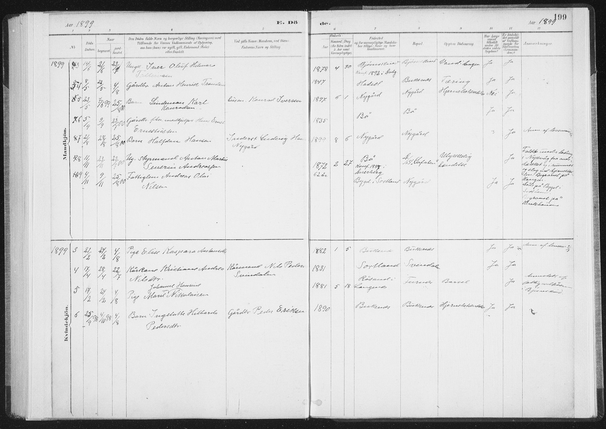 Ministerialprotokoller, klokkerbøker og fødselsregistre - Nordland, SAT/A-1459/898/L1422: Parish register (official) no. 898A02, 1887-1908, p. 199