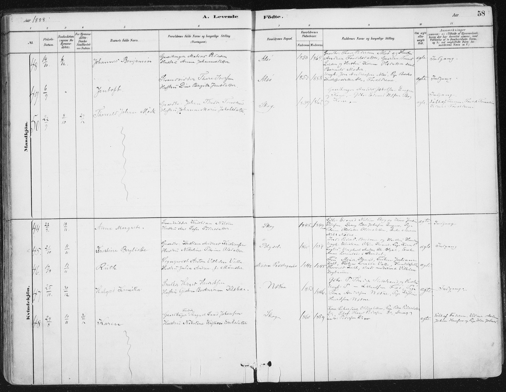 Ministerialprotokoller, klokkerbøker og fødselsregistre - Nordland, AV/SAT-A-1459/838/L0552: Parish register (official) no. 838A10, 1880-1910, p. 58