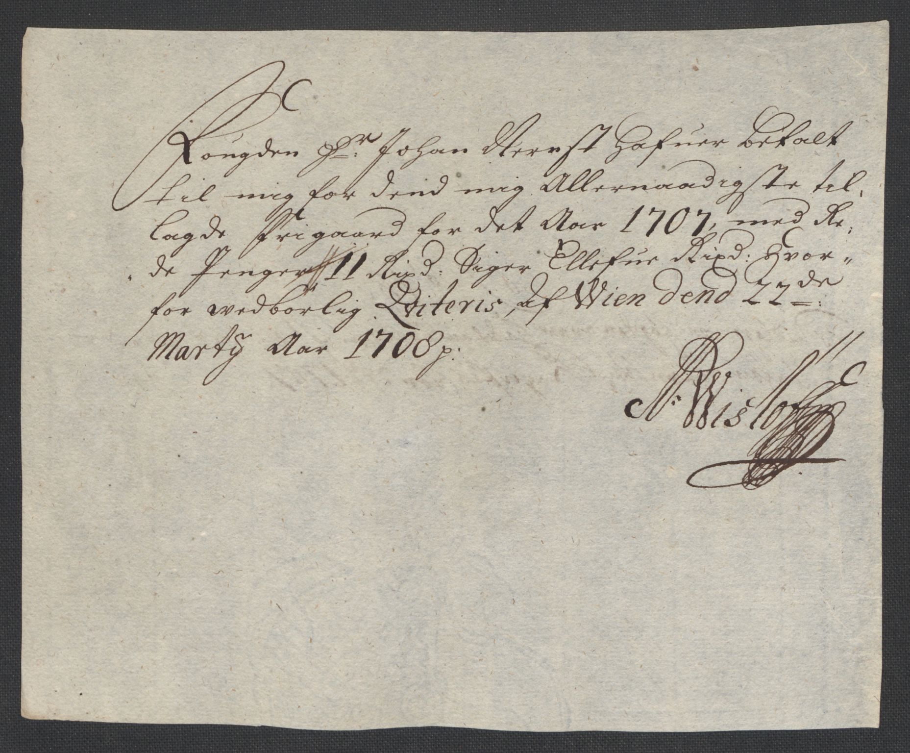 Rentekammeret inntil 1814, Reviderte regnskaper, Fogderegnskap, AV/RA-EA-4092/R18/L1305: Fogderegnskap Hadeland, Toten og Valdres, 1707-1708, p. 301