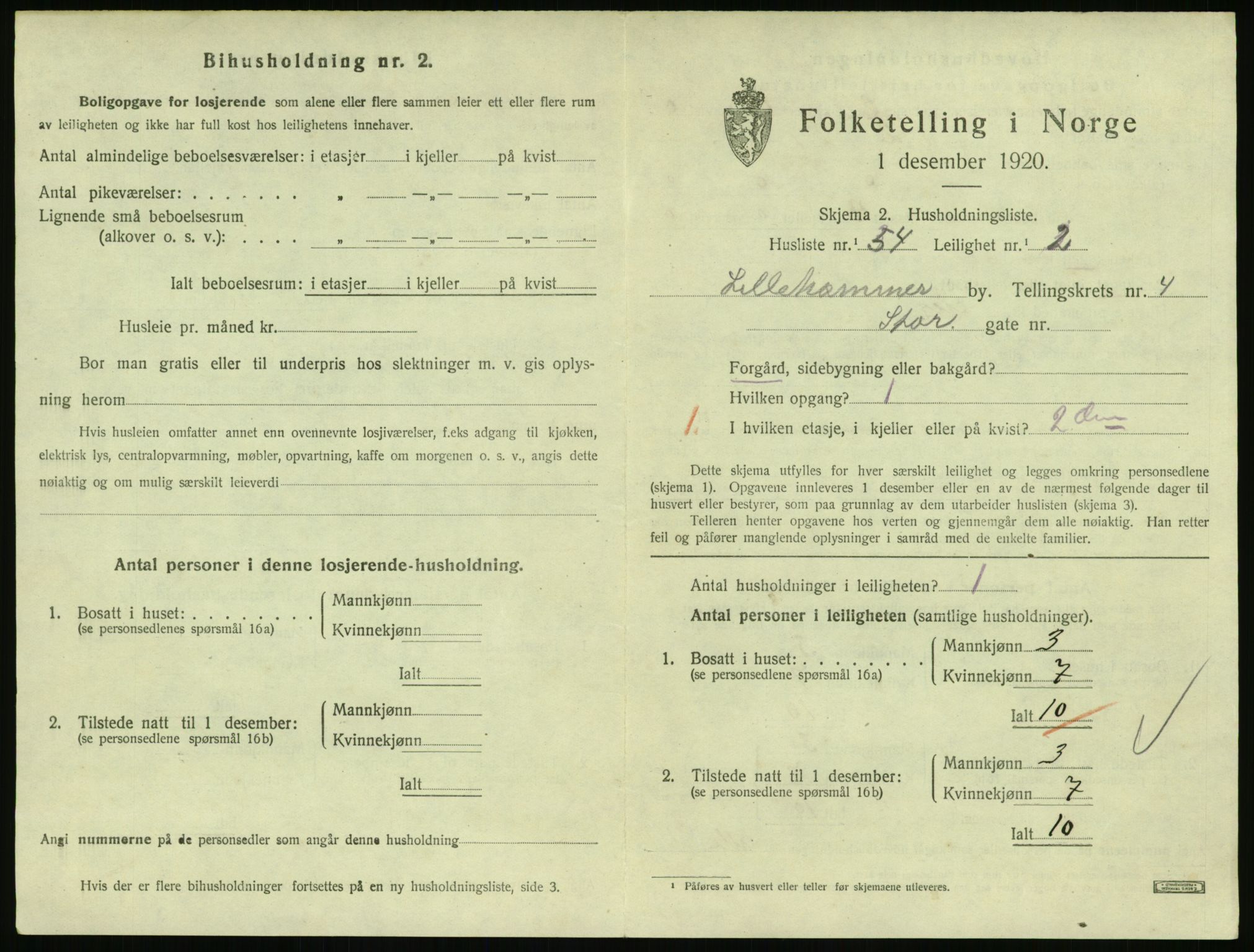 SAH, 1920 census for Lillehammer, 1920, p. 2152