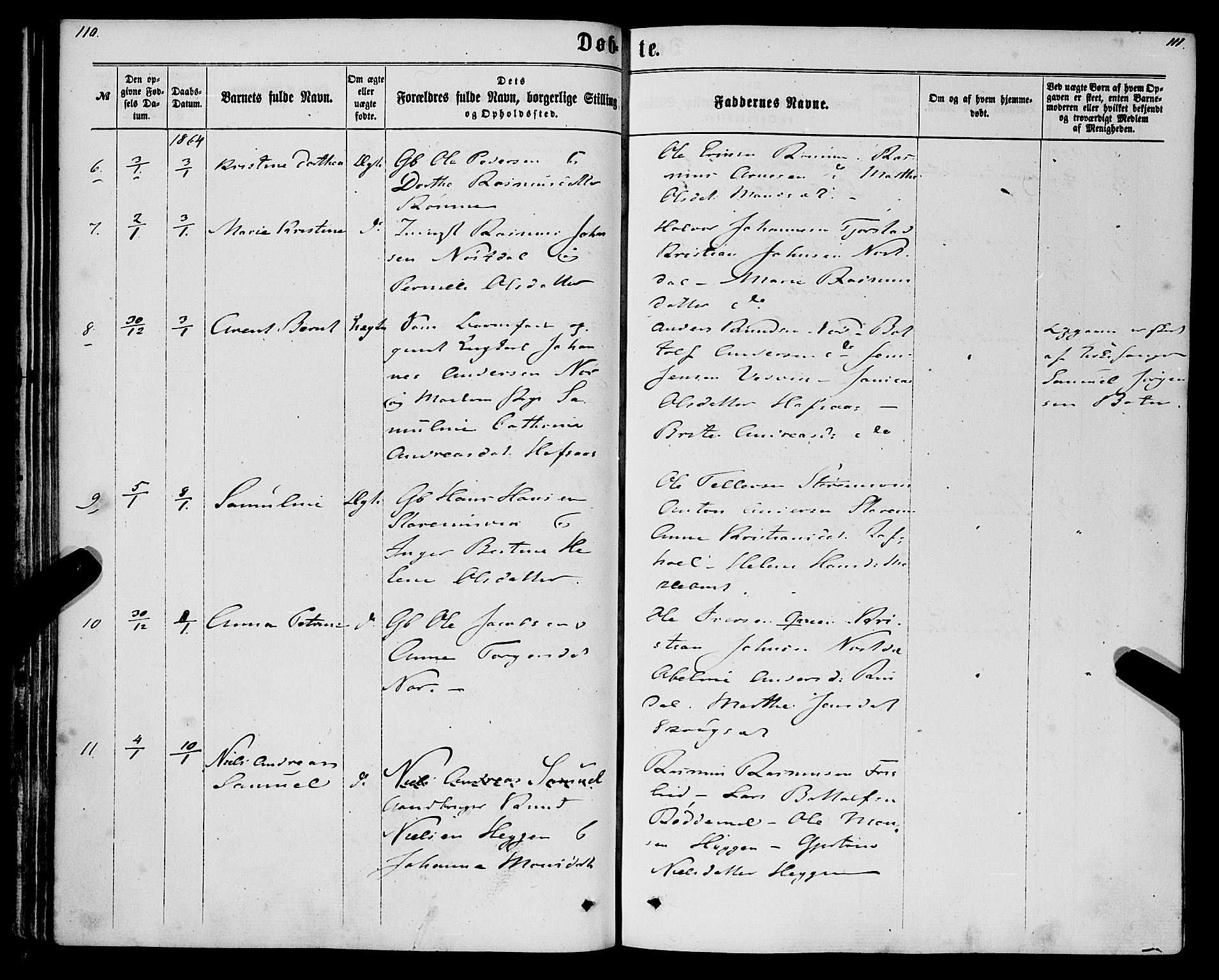 Eid sokneprestembete, AV/SAB-A-82301/H/Haa/Haaa/L0009: Parish register (official) no. A 9, 1861-1868, p. 110-111