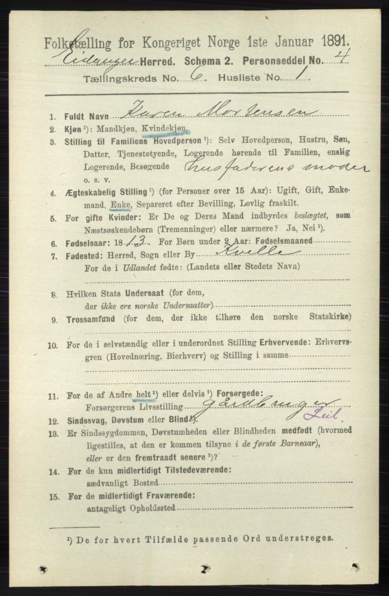 RA, 1891 census for 0813 Eidanger, 1891, p. 2571