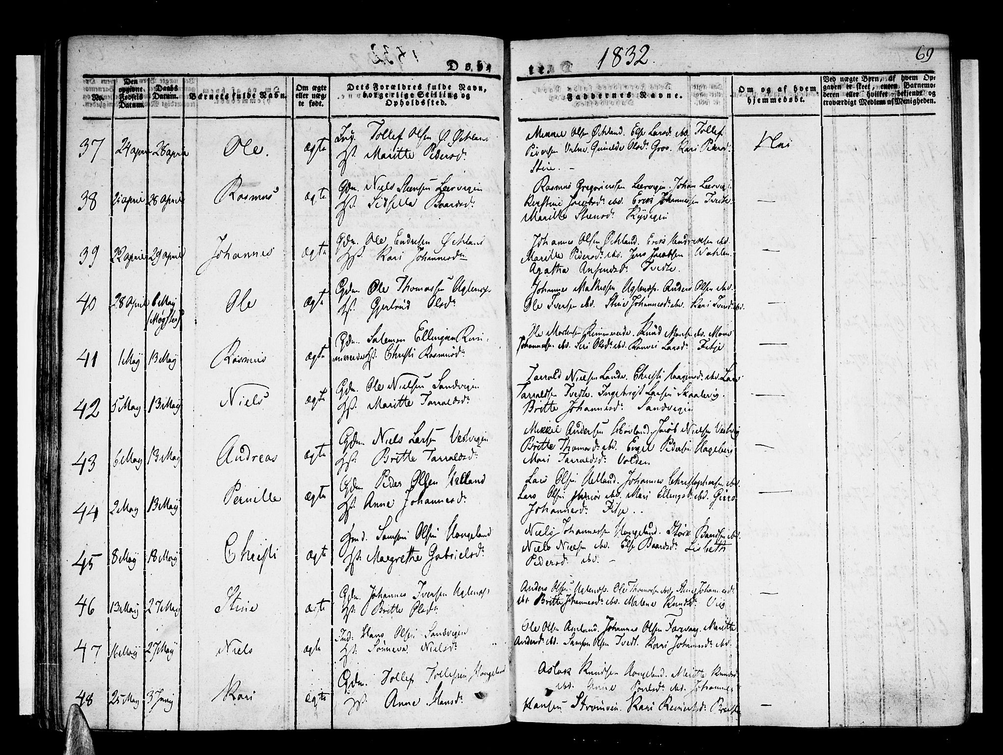 Stord sokneprestembete, AV/SAB-A-78201/H/Haa: Parish register (official) no. A 6, 1826-1840, p. 69