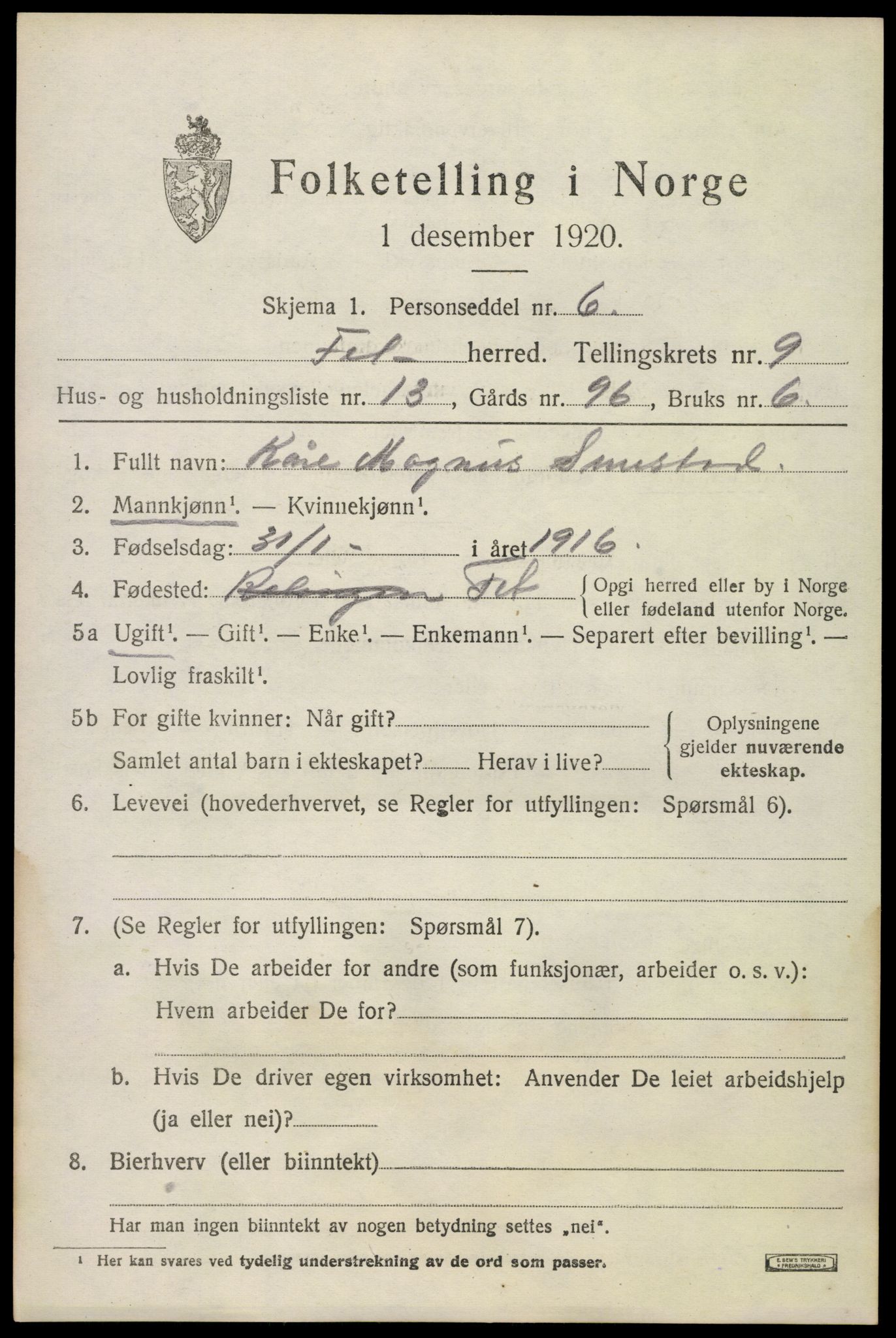 SAO, 1920 census for Fet, 1920, p. 9628