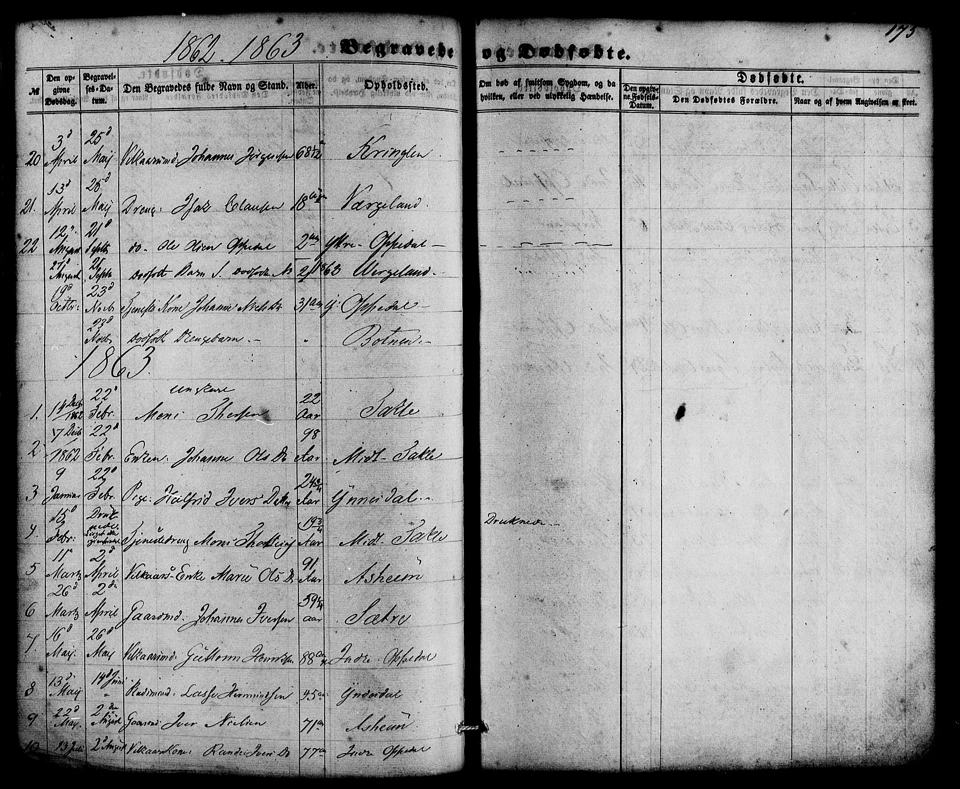 Gulen sokneprestembete, SAB/A-80201/H/Haa/Haac/L0001: Parish register (official) no. C 1, 1859-1881, p. 175