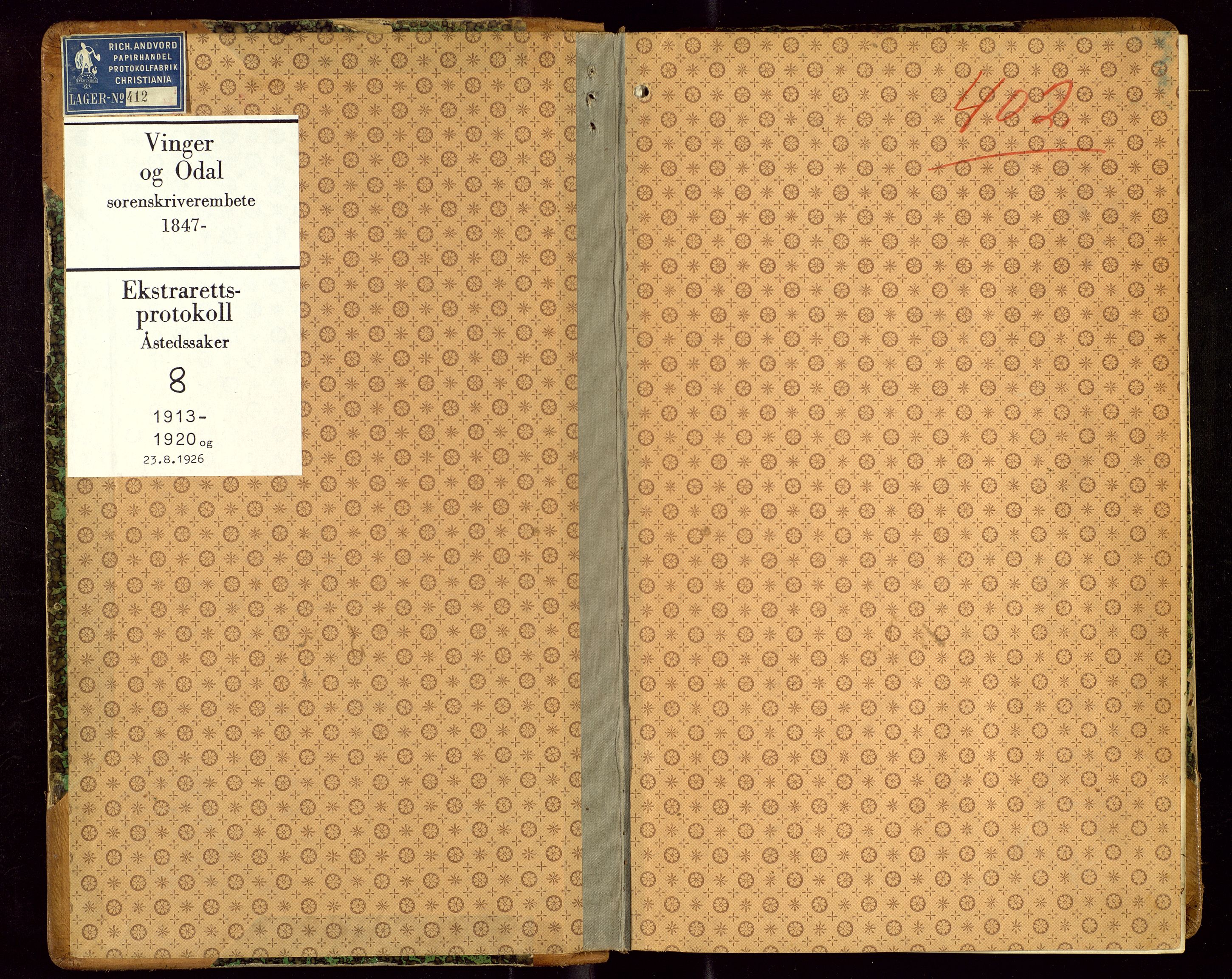 Vinger og Odal sorenskriveri, SAH/TING-022/G/Gc/Gcc/L0008: Åstedsprotokoll - Vinger og Odal, 1913-1920