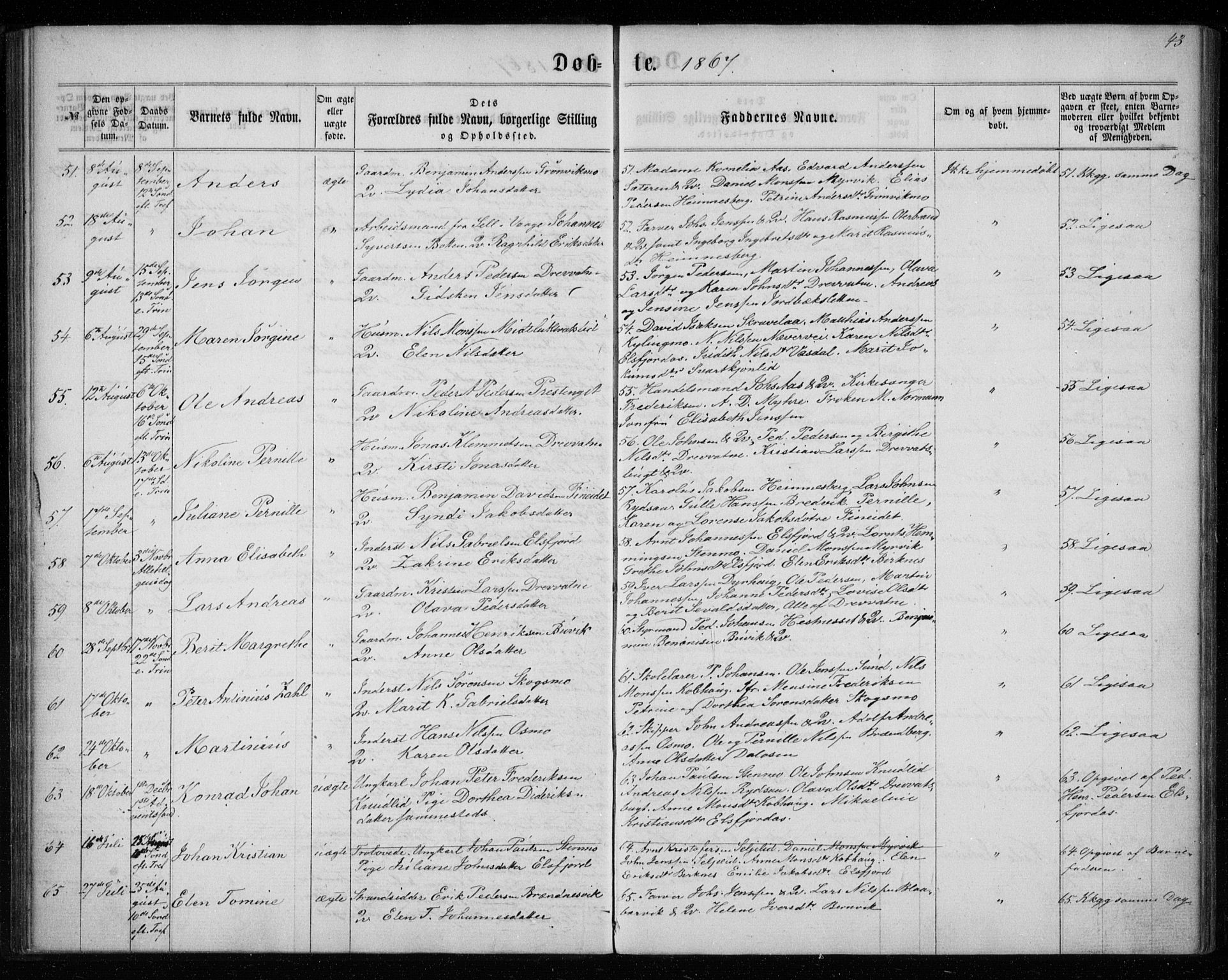 Ministerialprotokoller, klokkerbøker og fødselsregistre - Nordland, SAT/A-1459/825/L0356: Parish register (official) no. 825A10, 1861-1878, p. 43