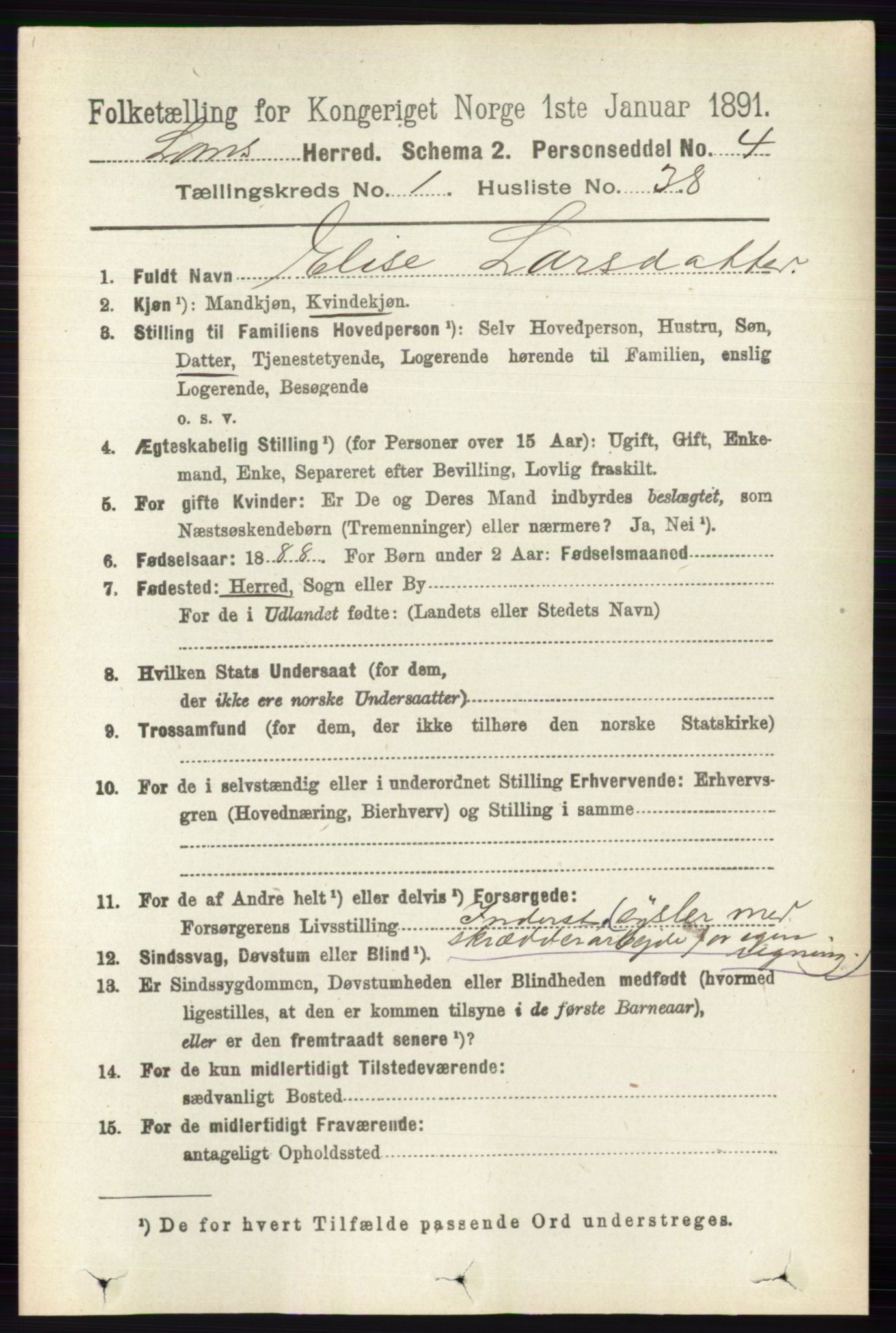 RA, 1891 census for 0514 Lom, 1891, p. 335