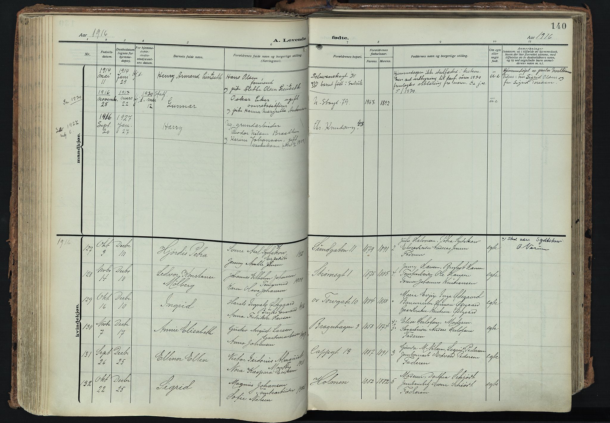 Bragernes kirkebøker, SAKO/A-6/F/Fb/L0010: Parish register (official) no. II 10, 1911-1922, p. 140