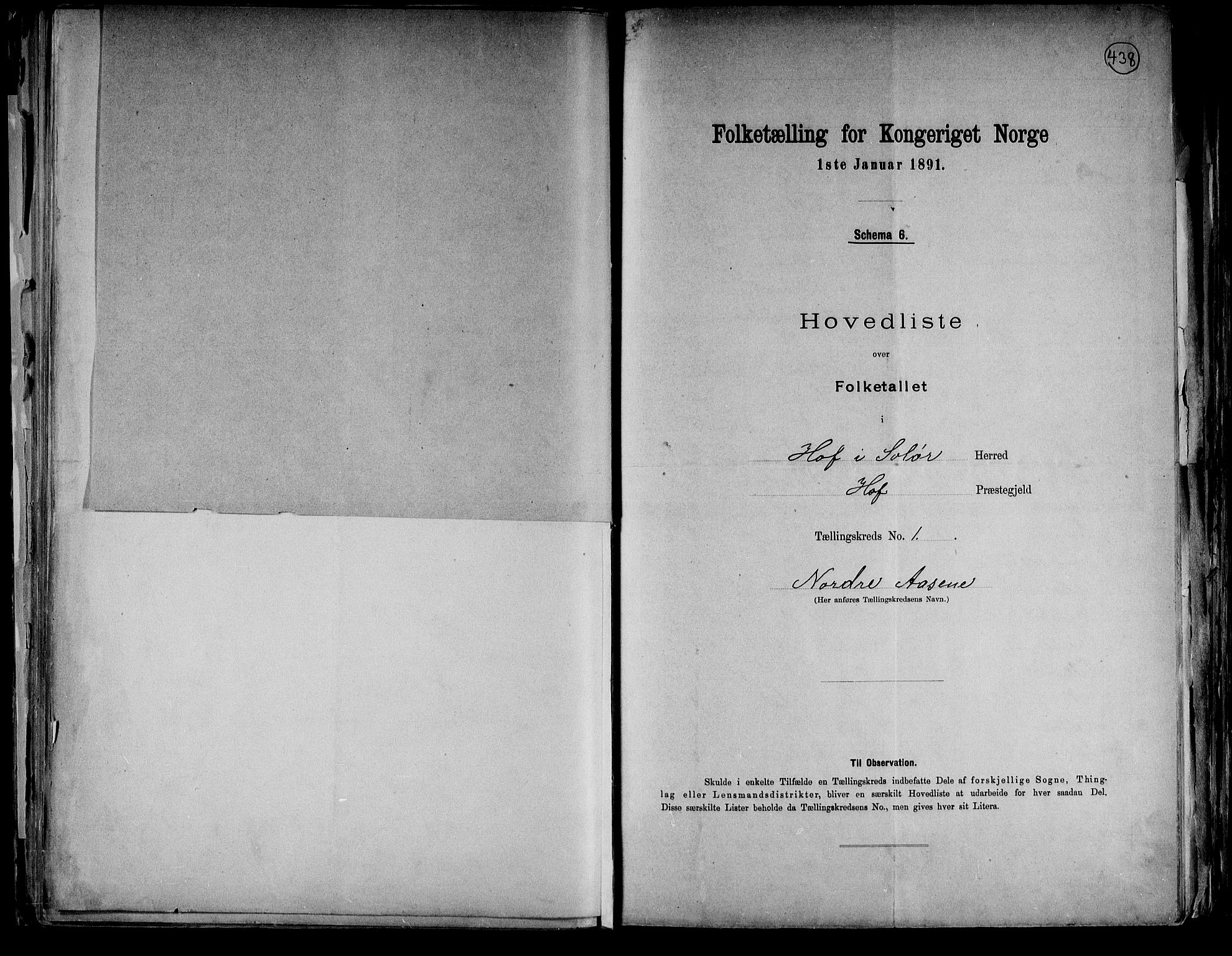 RA, 1891 census for 0424 Hof, 1891, p. 5