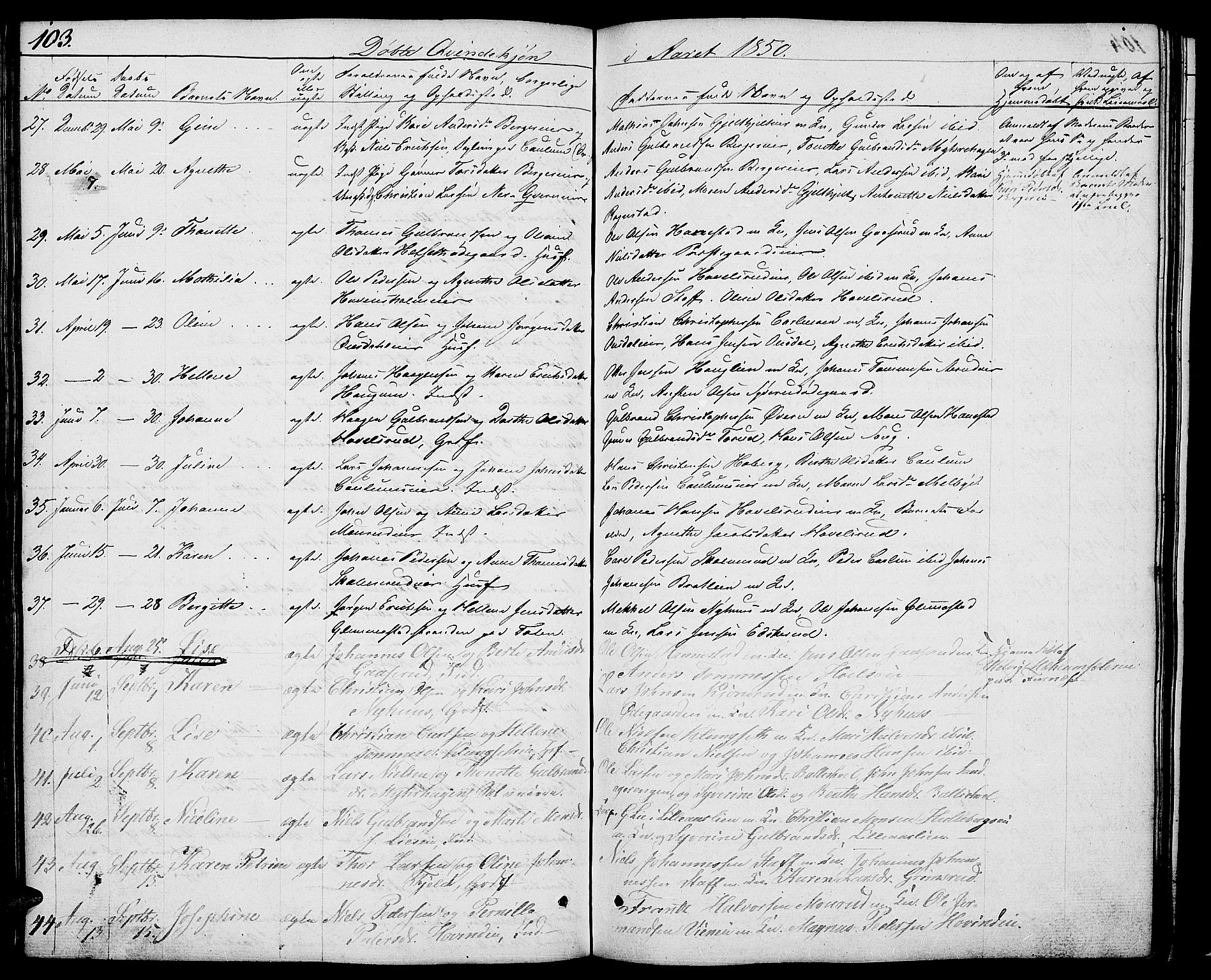 Nes prestekontor, Hedmark, AV/SAH-PREST-020/L/La/L0004: Parish register (copy) no. 4, 1832-1861, p. 103