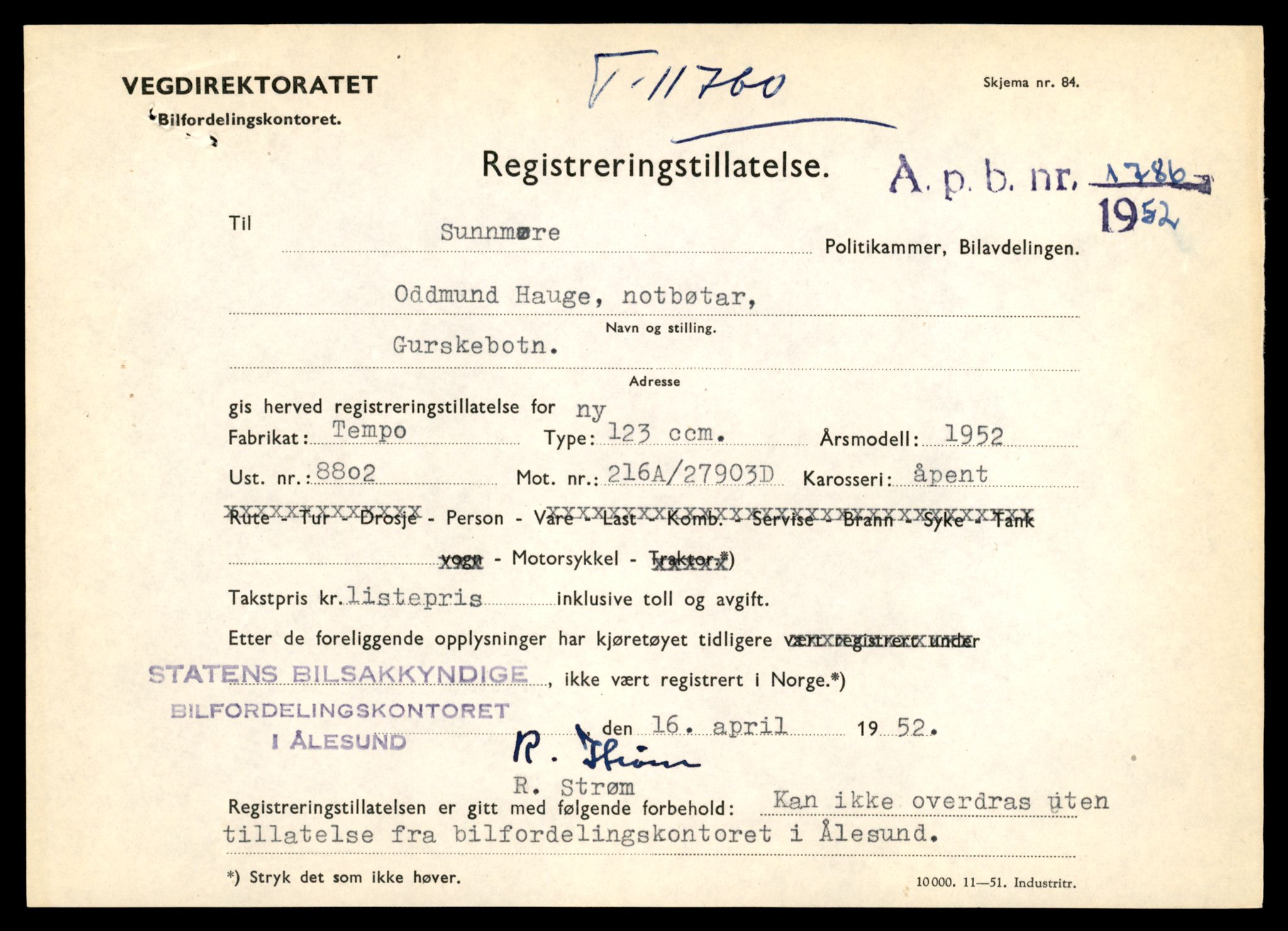 Møre og Romsdal vegkontor - Ålesund trafikkstasjon, SAT/A-4099/F/Fe/L0030: Registreringskort for kjøretøy T 11620 - T 11799, 1927-1998, p. 1881