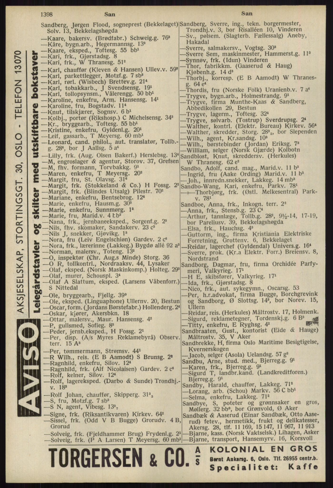 Kristiania/Oslo adressebok, PUBL/-, 1939, p. 1398