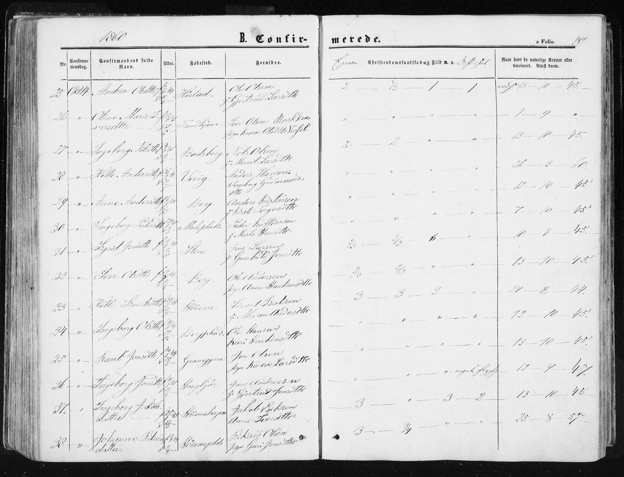 Ministerialprotokoller, klokkerbøker og fødselsregistre - Sør-Trøndelag, SAT/A-1456/612/L0377: Parish register (official) no. 612A09, 1859-1877, p. 187