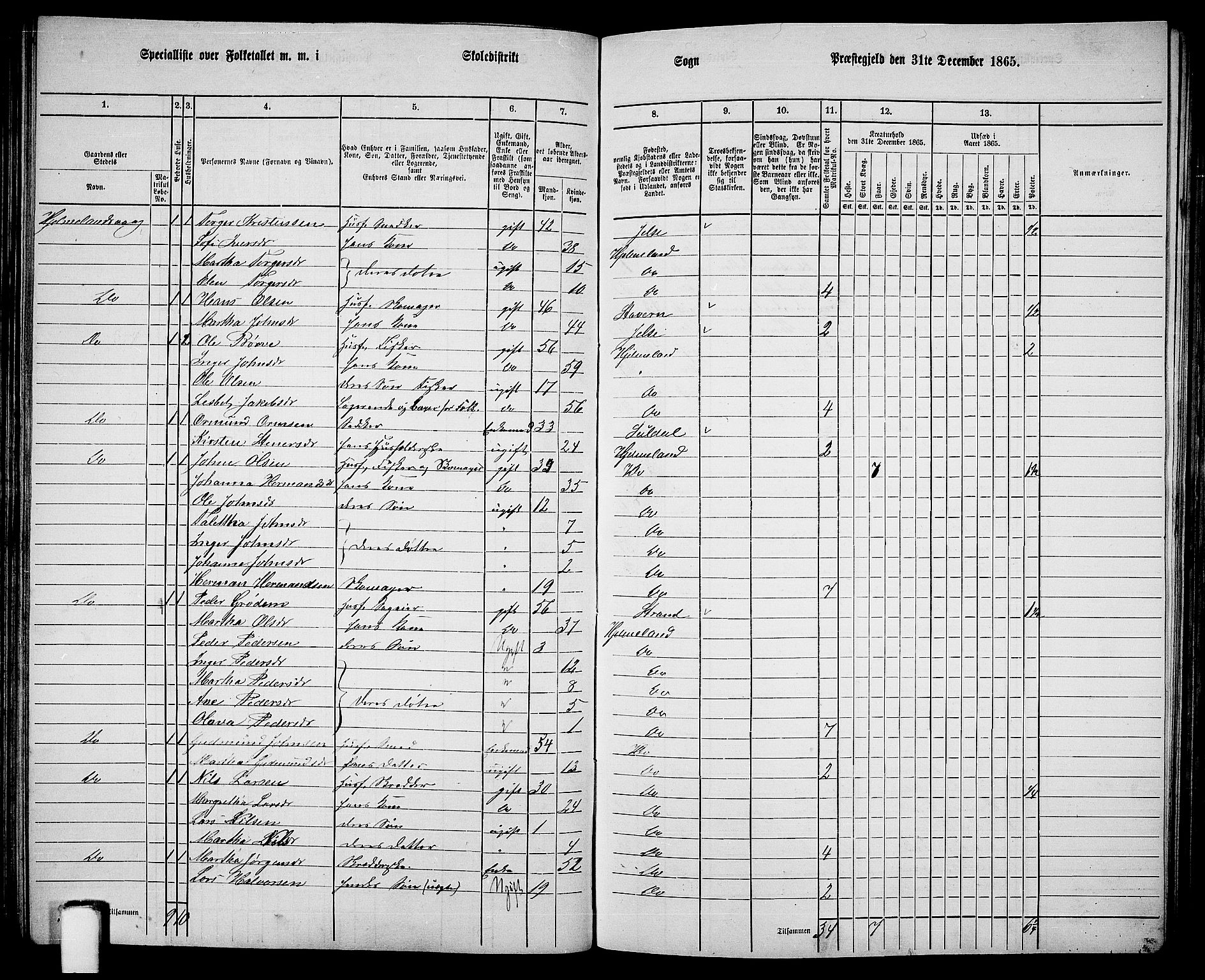 RA, 1865 census for Hjelmeland, 1865, p. 90