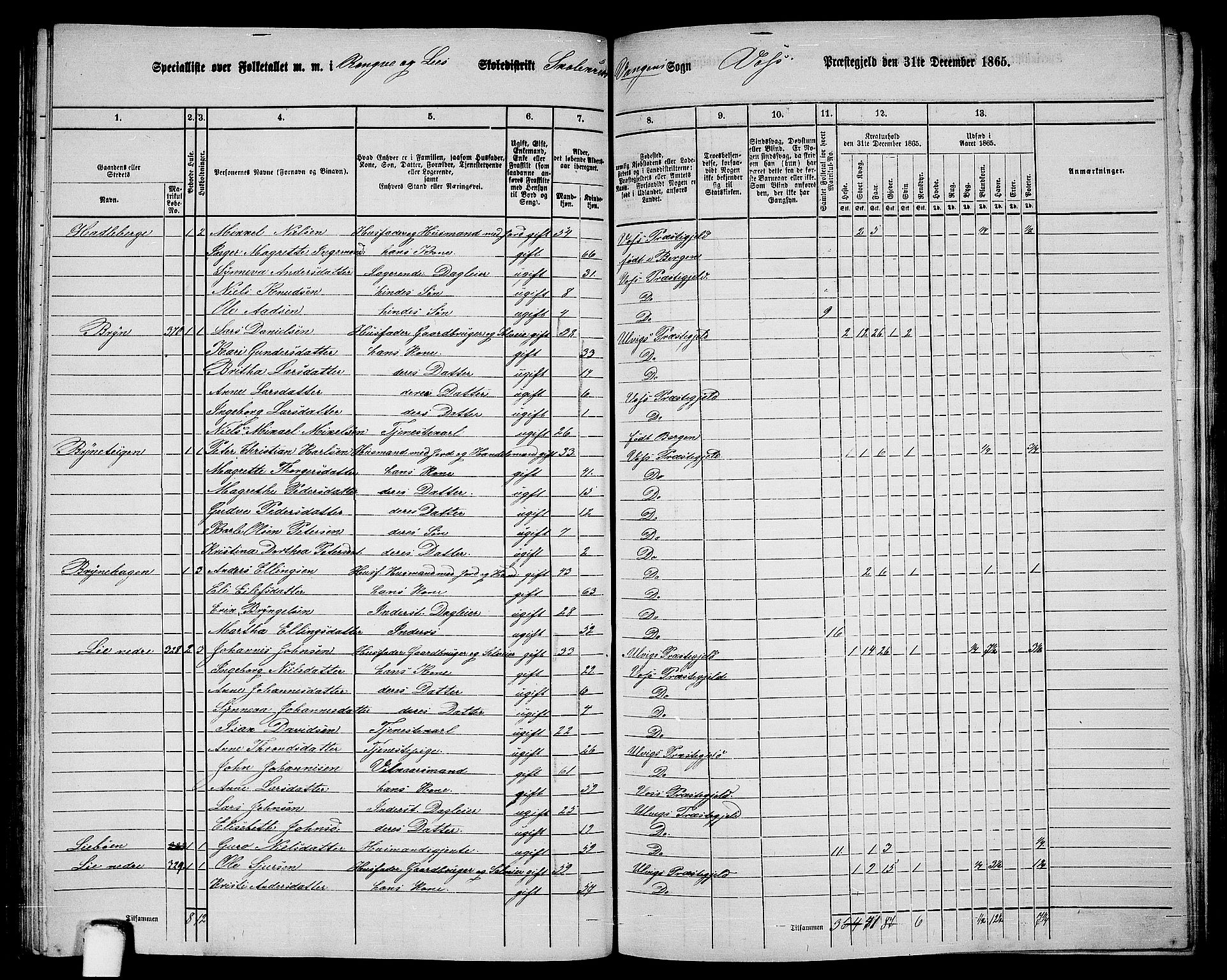 RA, 1865 census for Voss, 1865, p. 154