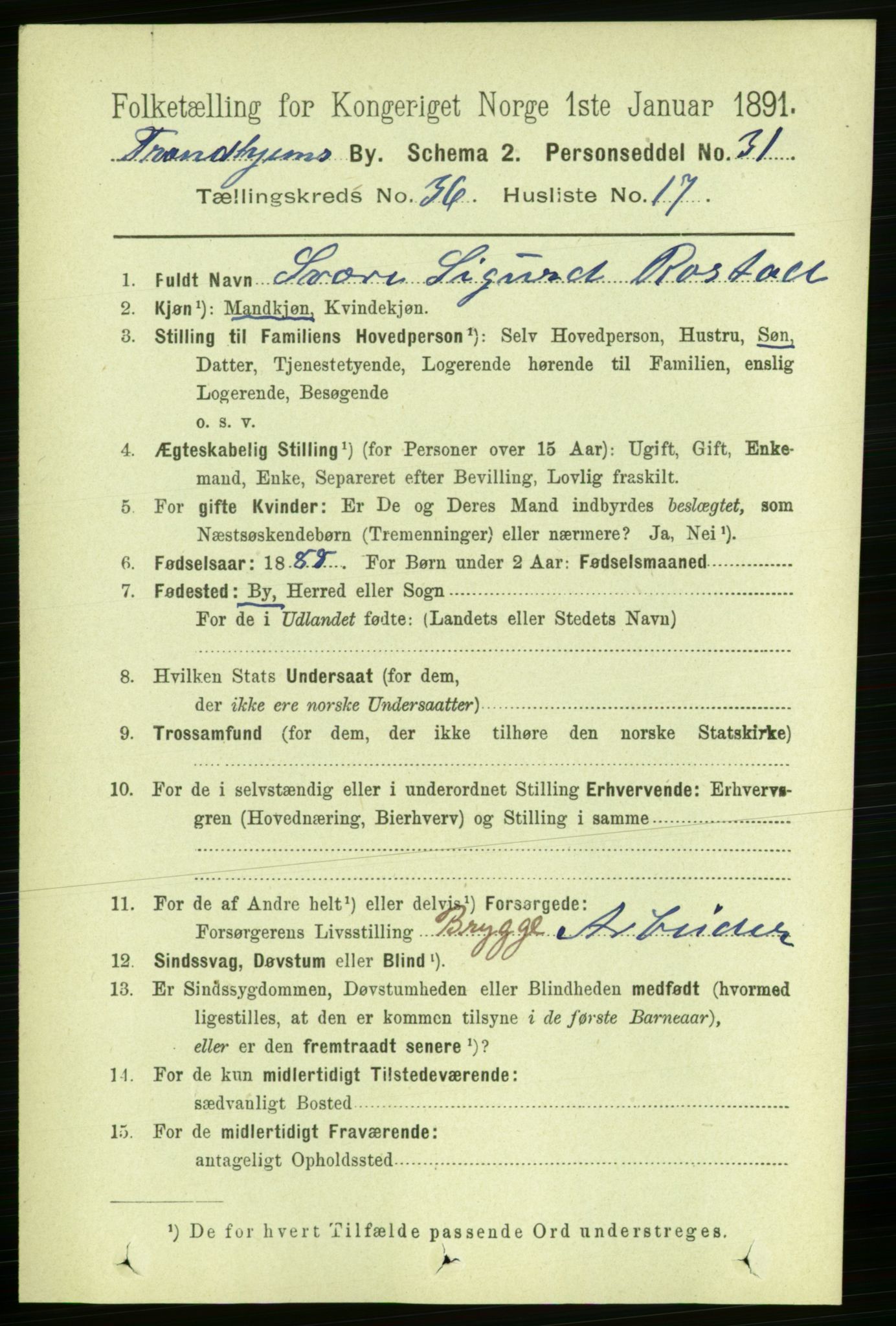 RA, 1891 census for 1601 Trondheim, 1891, p. 27119