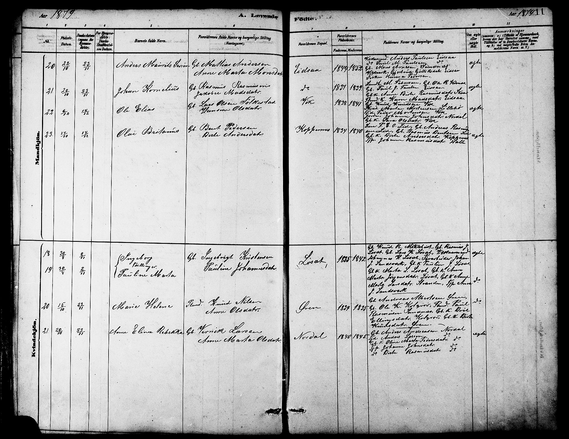 Ministerialprotokoller, klokkerbøker og fødselsregistre - Møre og Romsdal, AV/SAT-A-1454/502/L0027: Parish register (copy) no. 502C01, 1878-1908, p. 11