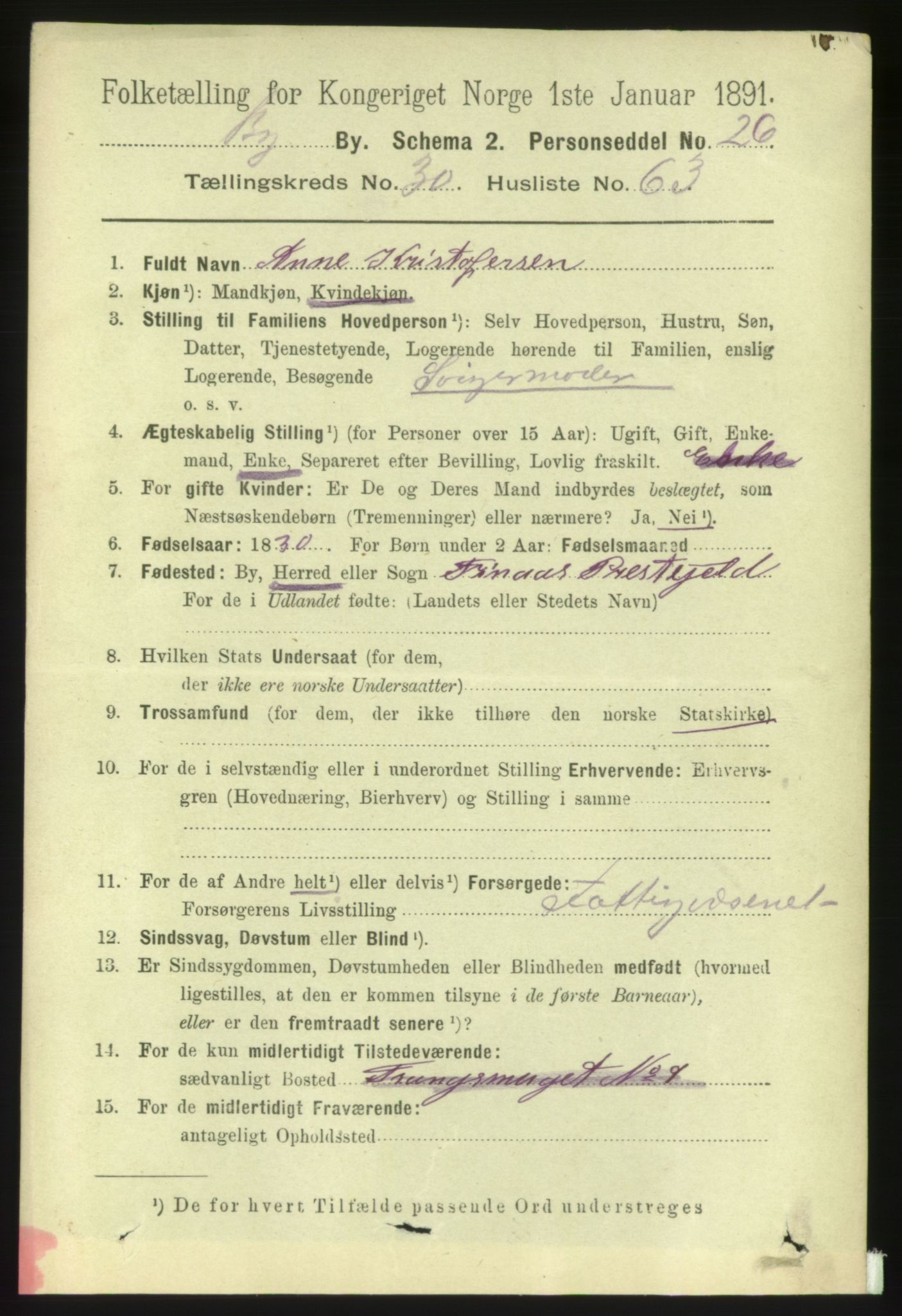 RA, 1891 Census for 1301 Bergen, 1891, p. 38833