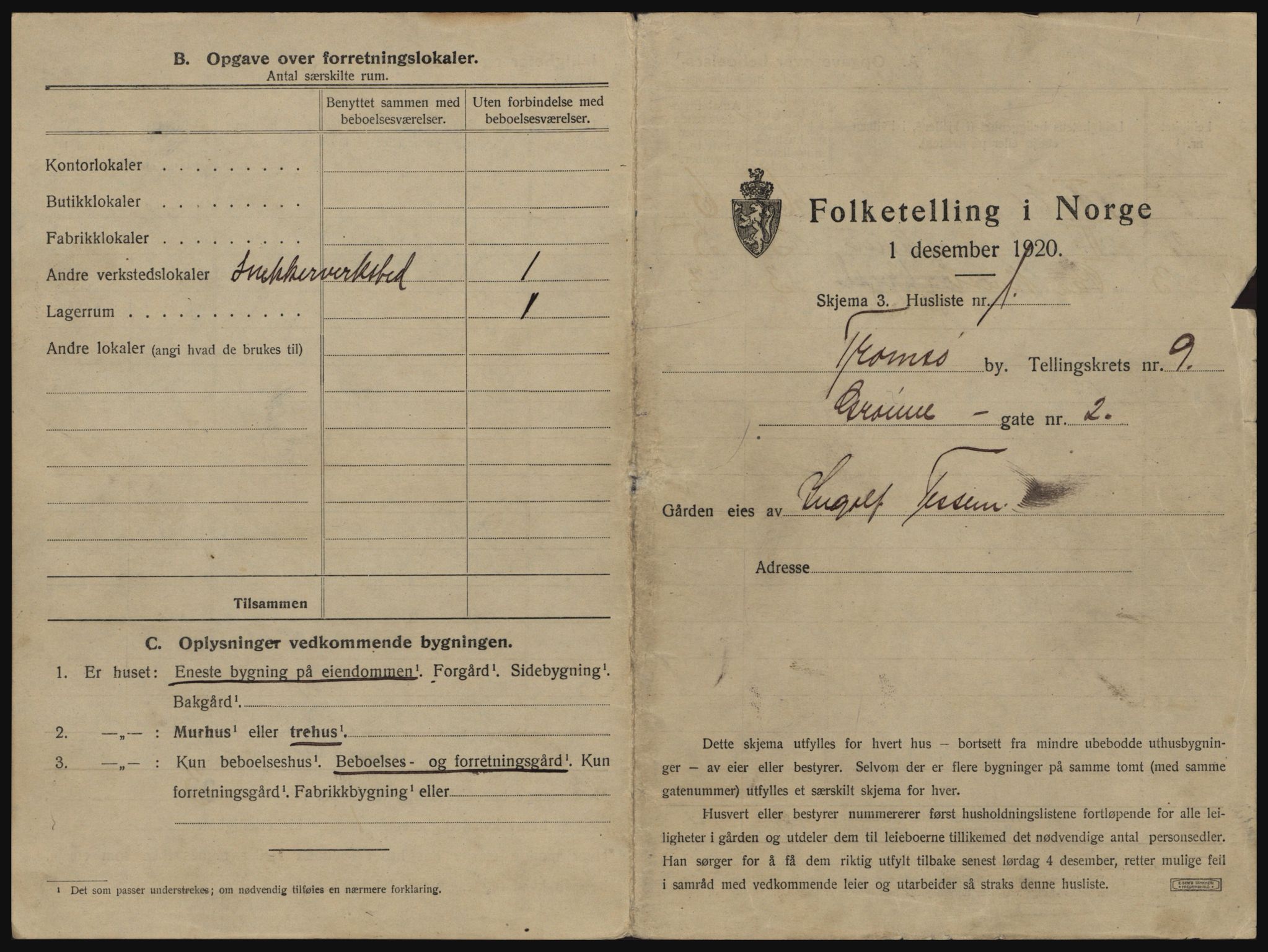 SATØ, 1920 census for Tromsø, 1920, p. 1487