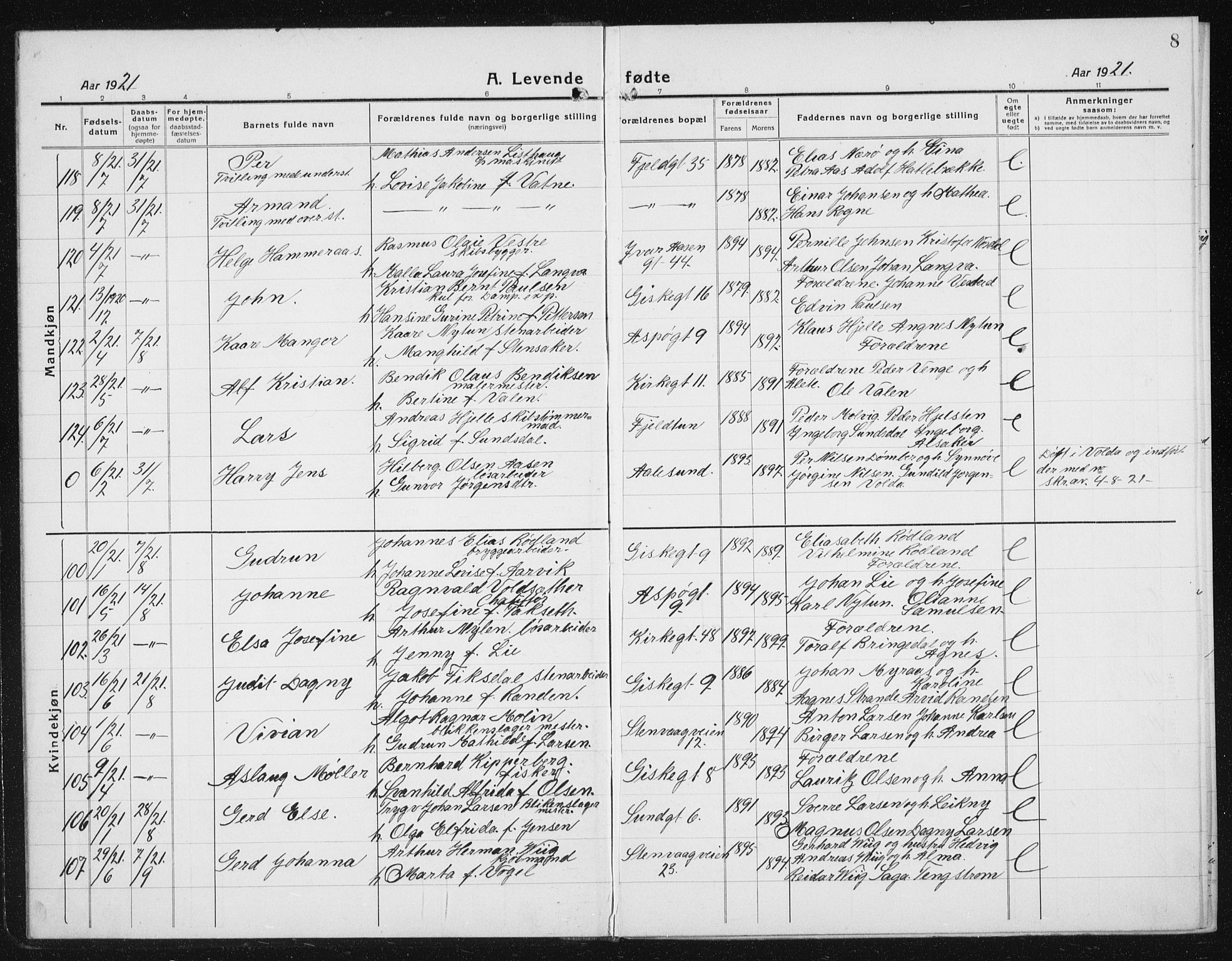 Ministerialprotokoller, klokkerbøker og fødselsregistre - Møre og Romsdal, AV/SAT-A-1454/529/L0475: Parish register (copy) no. 529C12, 1921-1934, p. 8