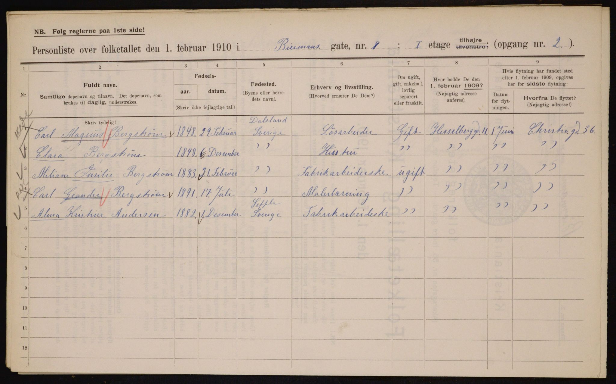 OBA, Municipal Census 1910 for Kristiania, 1910, p. 4624