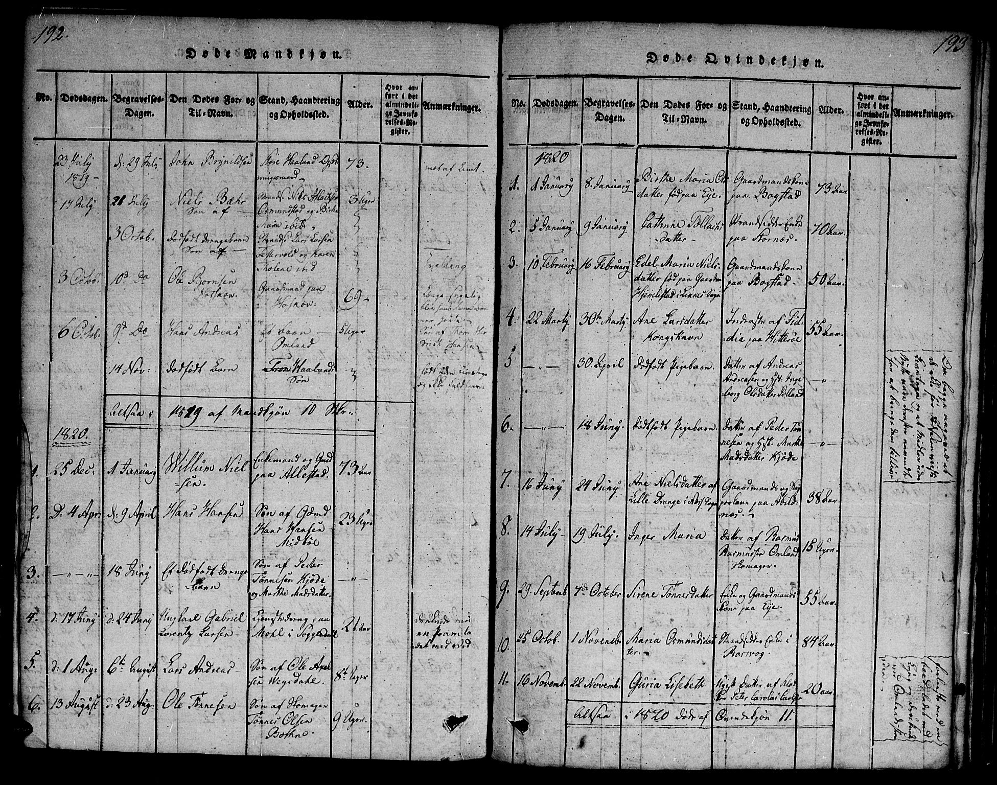 Flekkefjord sokneprestkontor, AV/SAK-1111-0012/F/Fa/Fab/L0003: Parish register (official) no. A 3, 1815-1830, p. 192-193