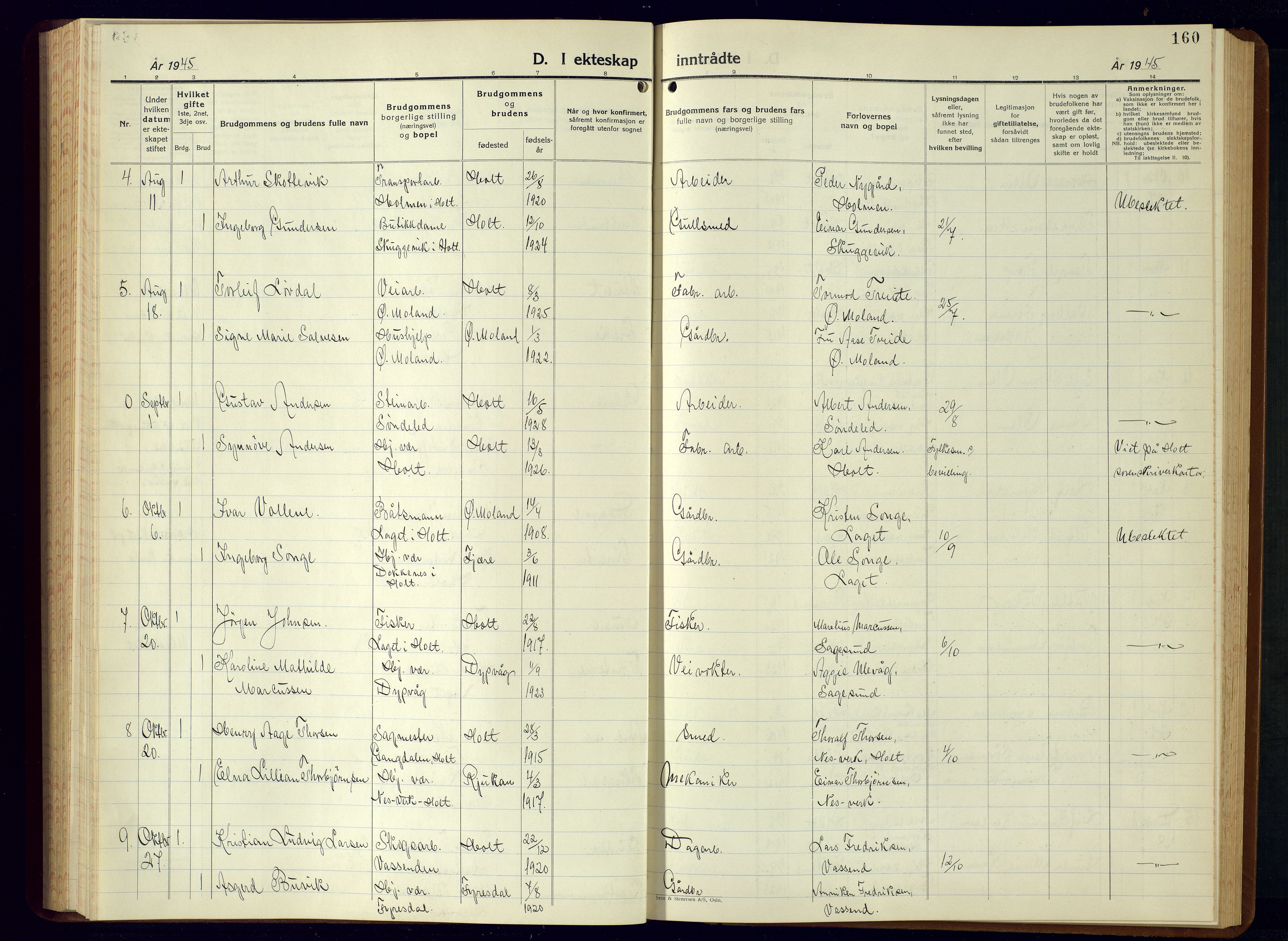 Holt sokneprestkontor, AV/SAK-1111-0021/F/Fb/L0013: Parish register (copy) no. B-13, 1940-1958, p. 160