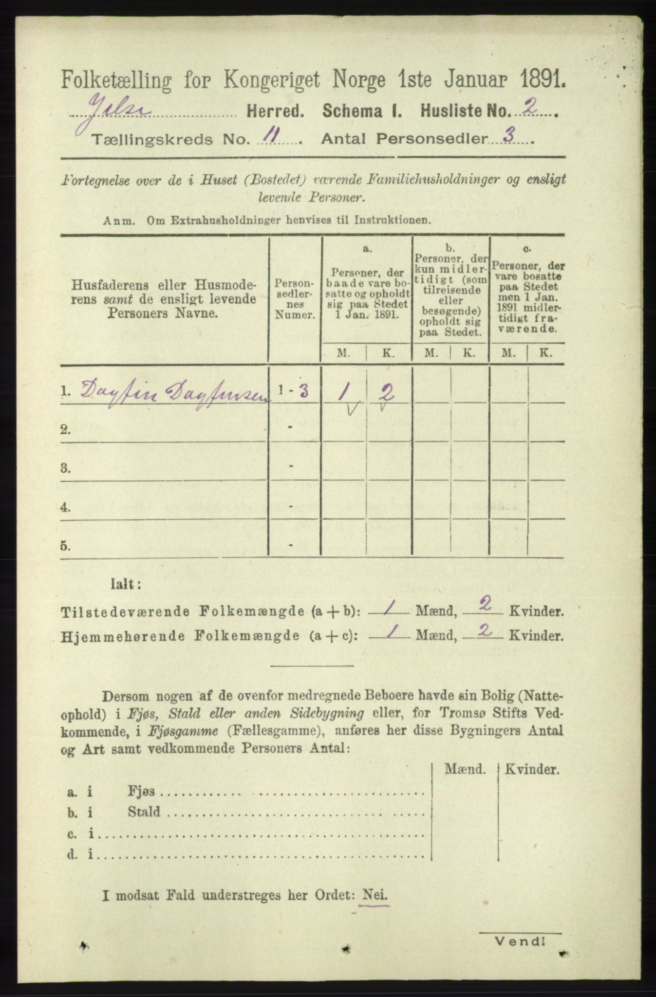 RA, 1891 census for 1138 Jelsa, 1891, p. 2740